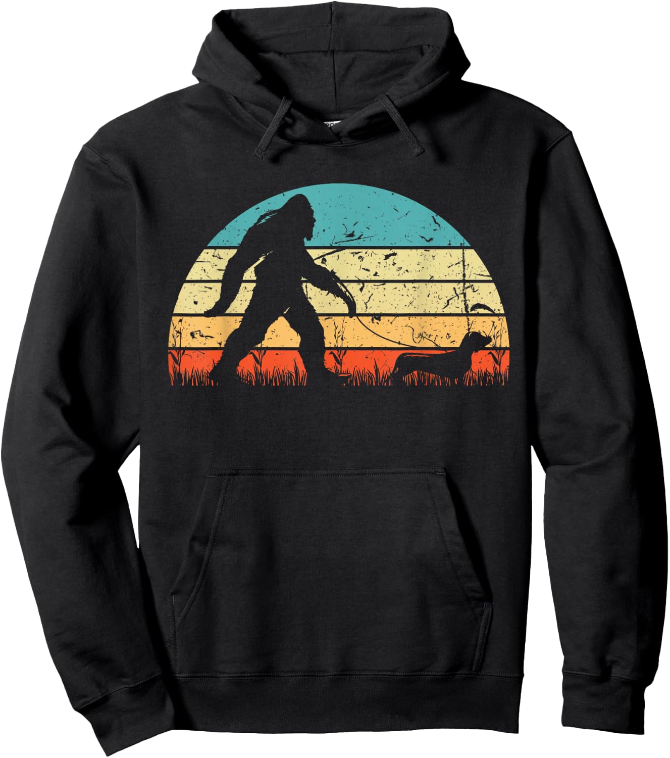 Retro Bigfoot Walking Dachshund Sasquatch Dog Wiener Vintage Hoodie - Hoodie | Black
