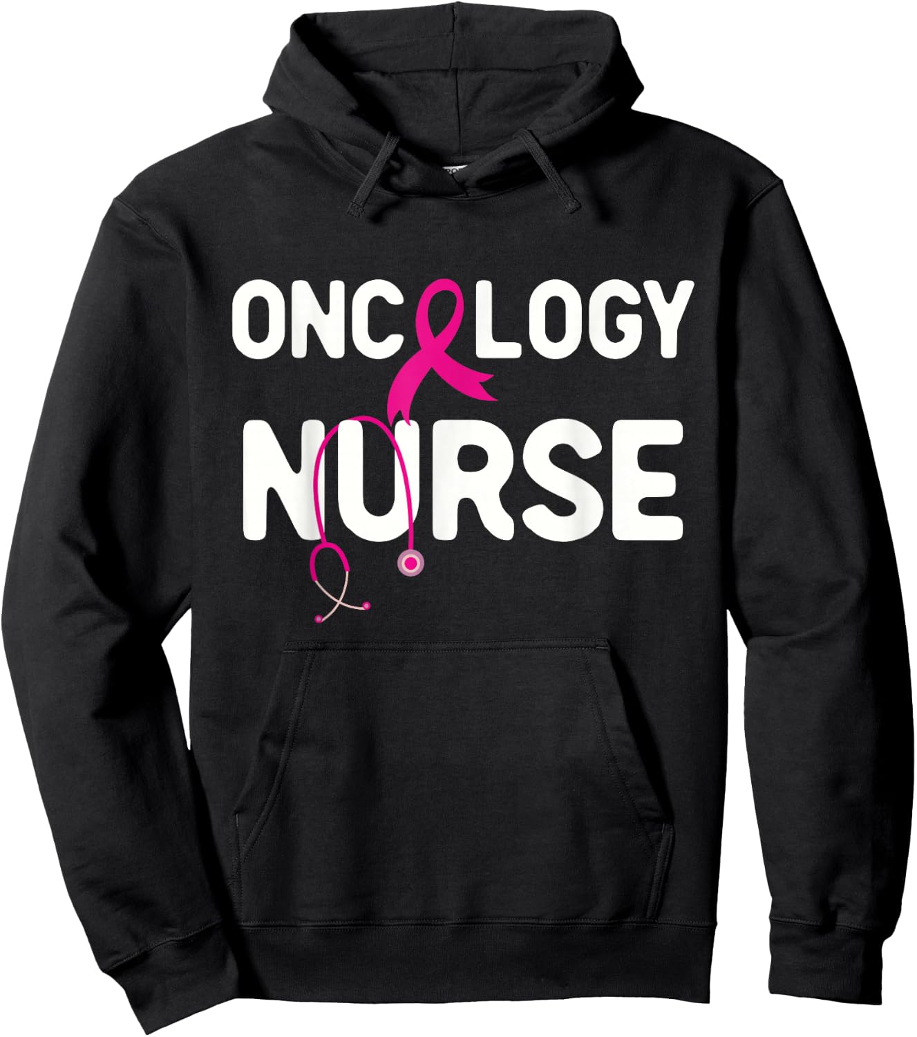 Oncology Nurse Pink Ribbon Cancer Care Stethoscope Hoodie - Hoodie | Black
