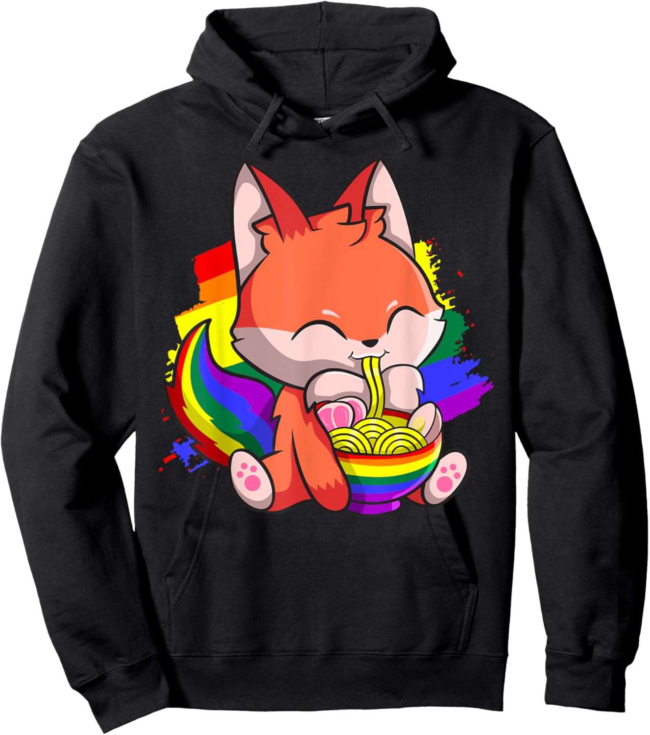Gay Pride Kawaii Fox Ramen Noodles Rainbow Flag Hoodie - Hoodie | Black