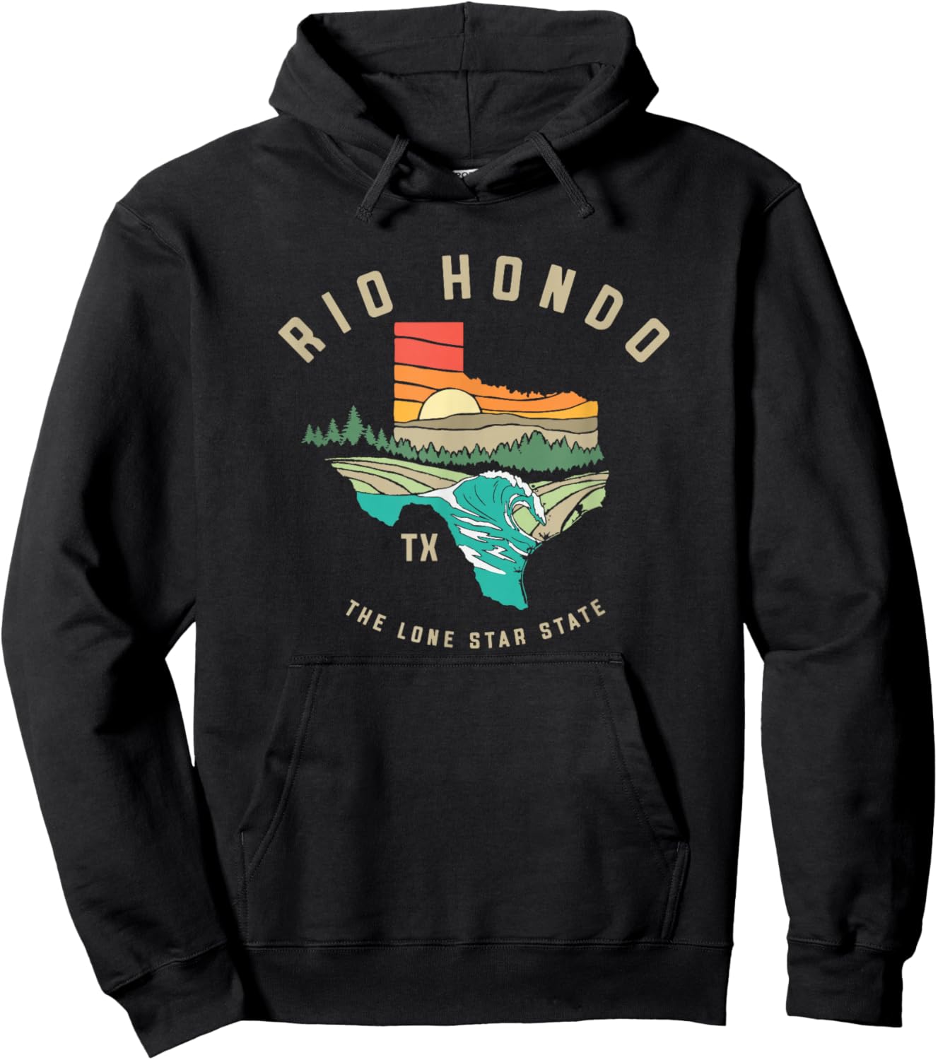 Rio Hondo Texas Outdoors Vintage Nature Illustration Hoodie - Hoodie | Black