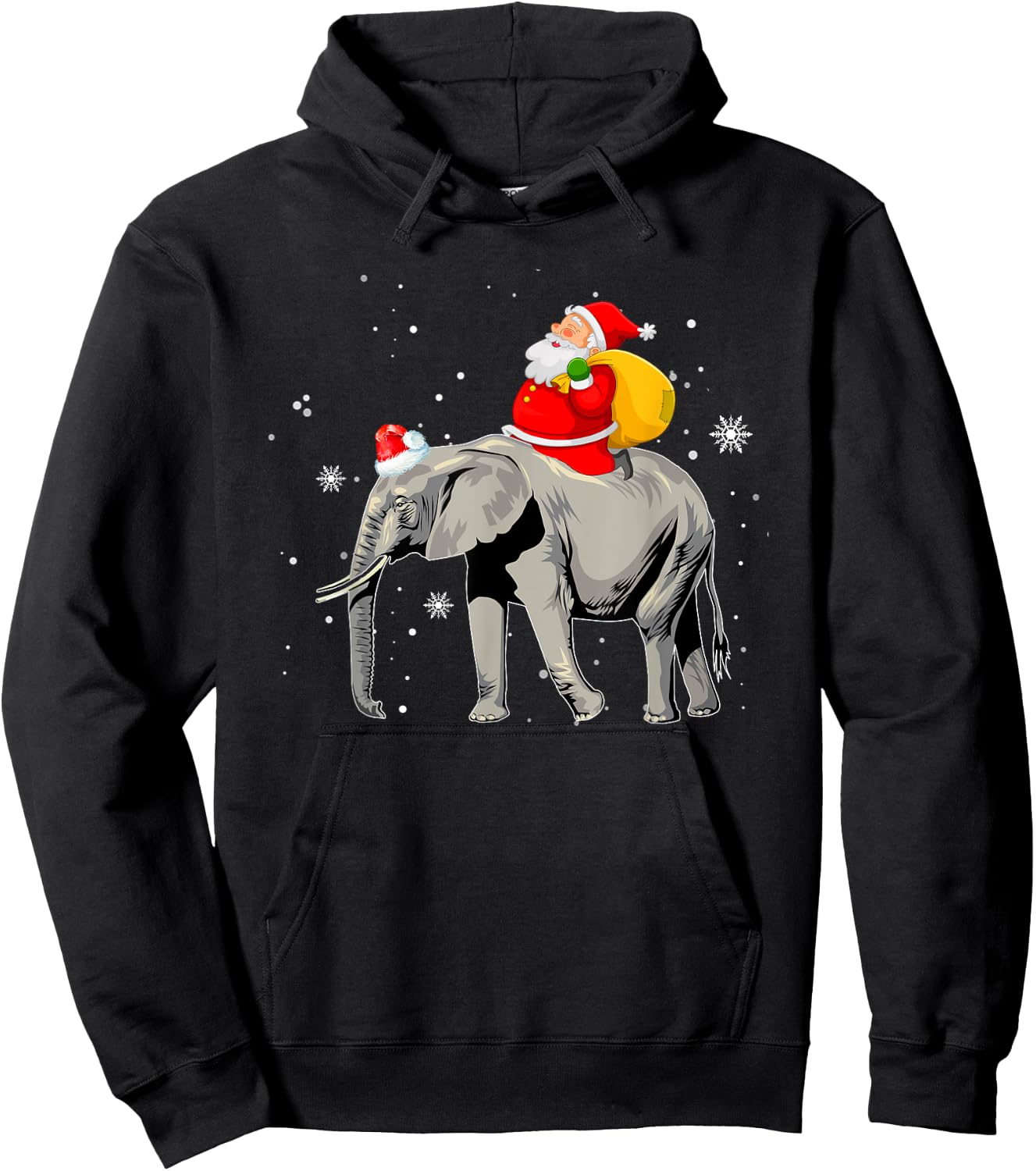 Elephant Christmas Tree Light Hat Xmas Santa Riding Elephant Hoodie - Hoodie | Black