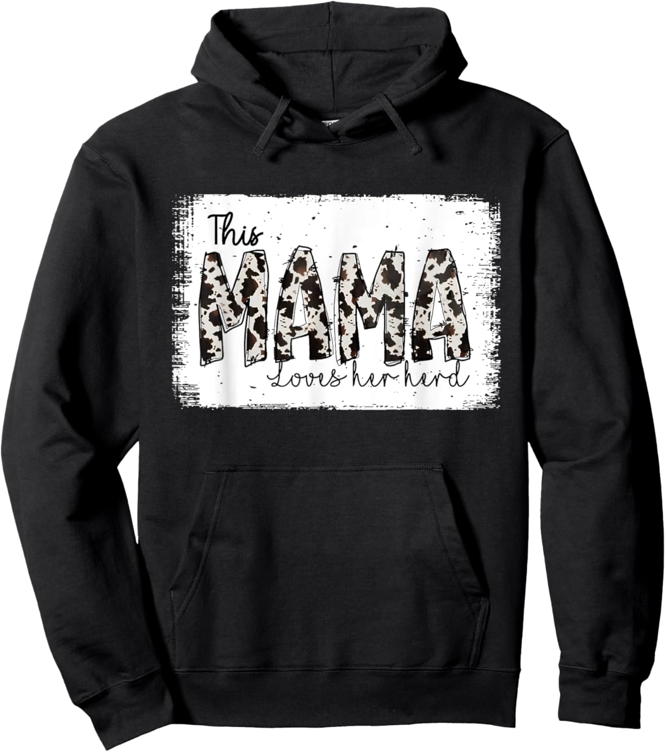Bleached This Mama Loves Her Herd Mother's Day Cow Pattern Hoodie - Hoodie | Black