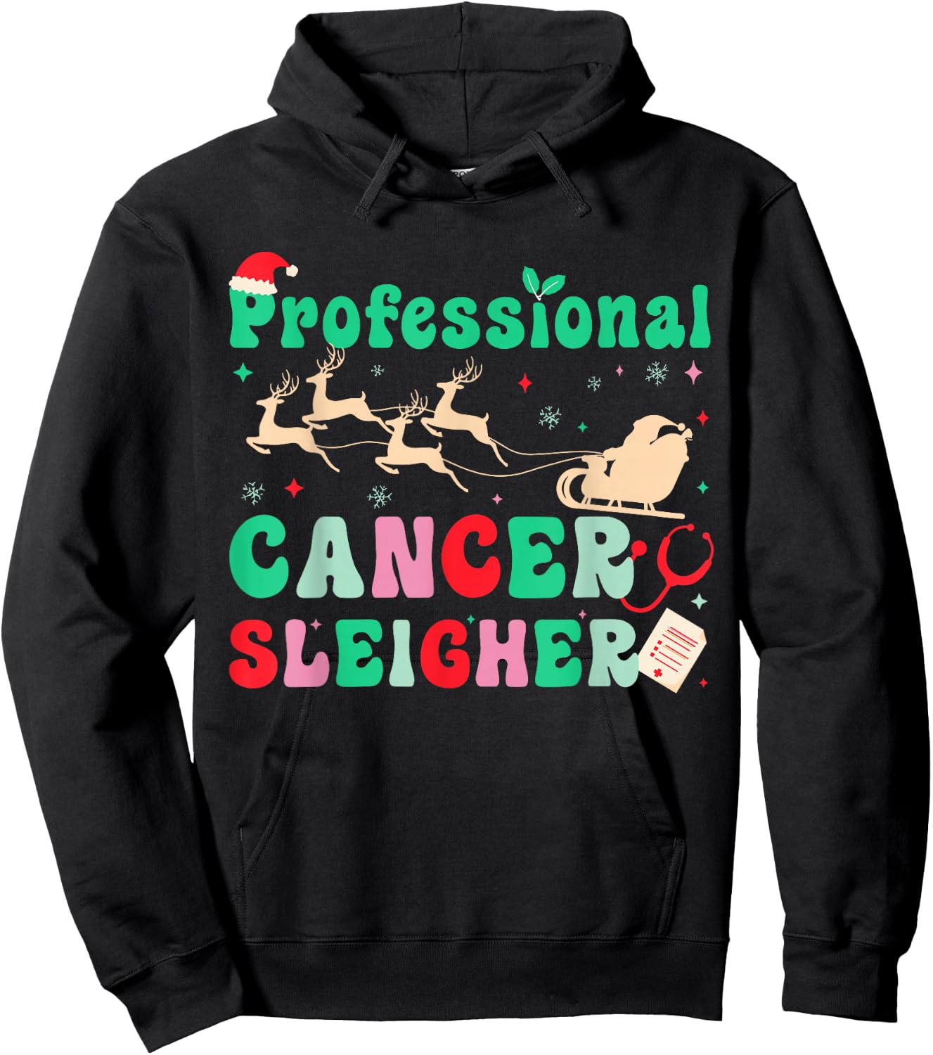 Groovy Professional Cancer Sleigher Oncology Nurse Christmas Hoodie - Hoodie | Black