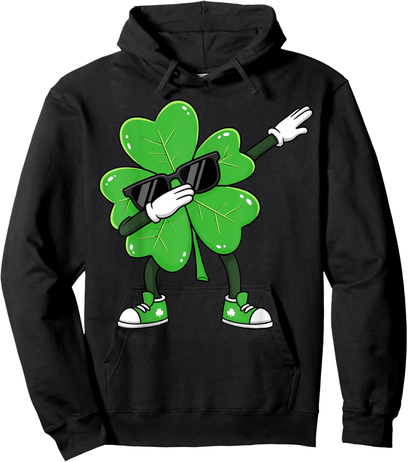 Dabbing Shamrock St Patricks Day Funny Boys Girls Kids Dab Hoodie - Hoodie | Black