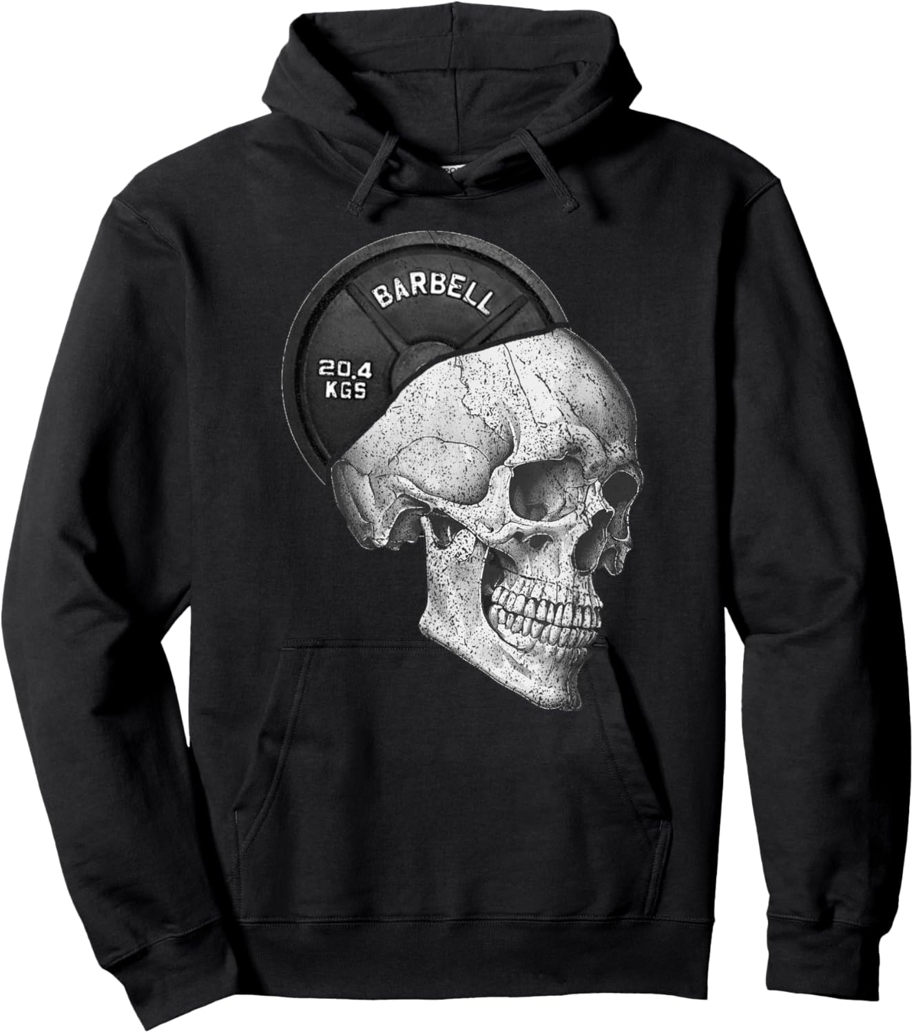 Funny Skull Weightlifting Gym Print Hoodie - Hoodie | Black