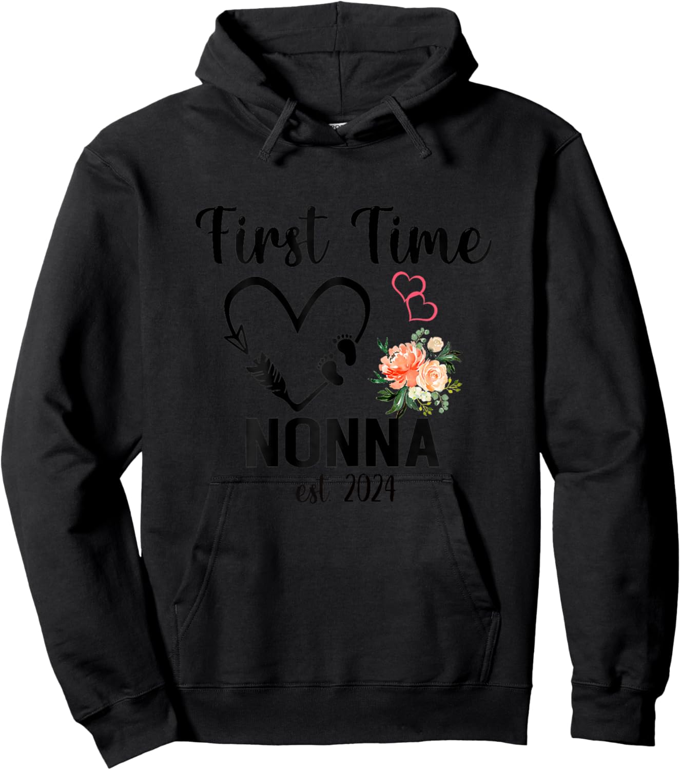 First Time Nonna Est. 2024 Promoted To New Nonna Hoodie - Hoodie | Black