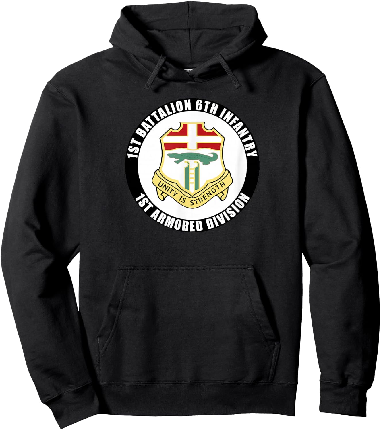 SoldierTees 1st Battalion 6th Infantry 1st Armored Division Veteran -Adults Black Cotton 100% Short Sleeve Classic Fit Small Hoodie - Hoodie | Black