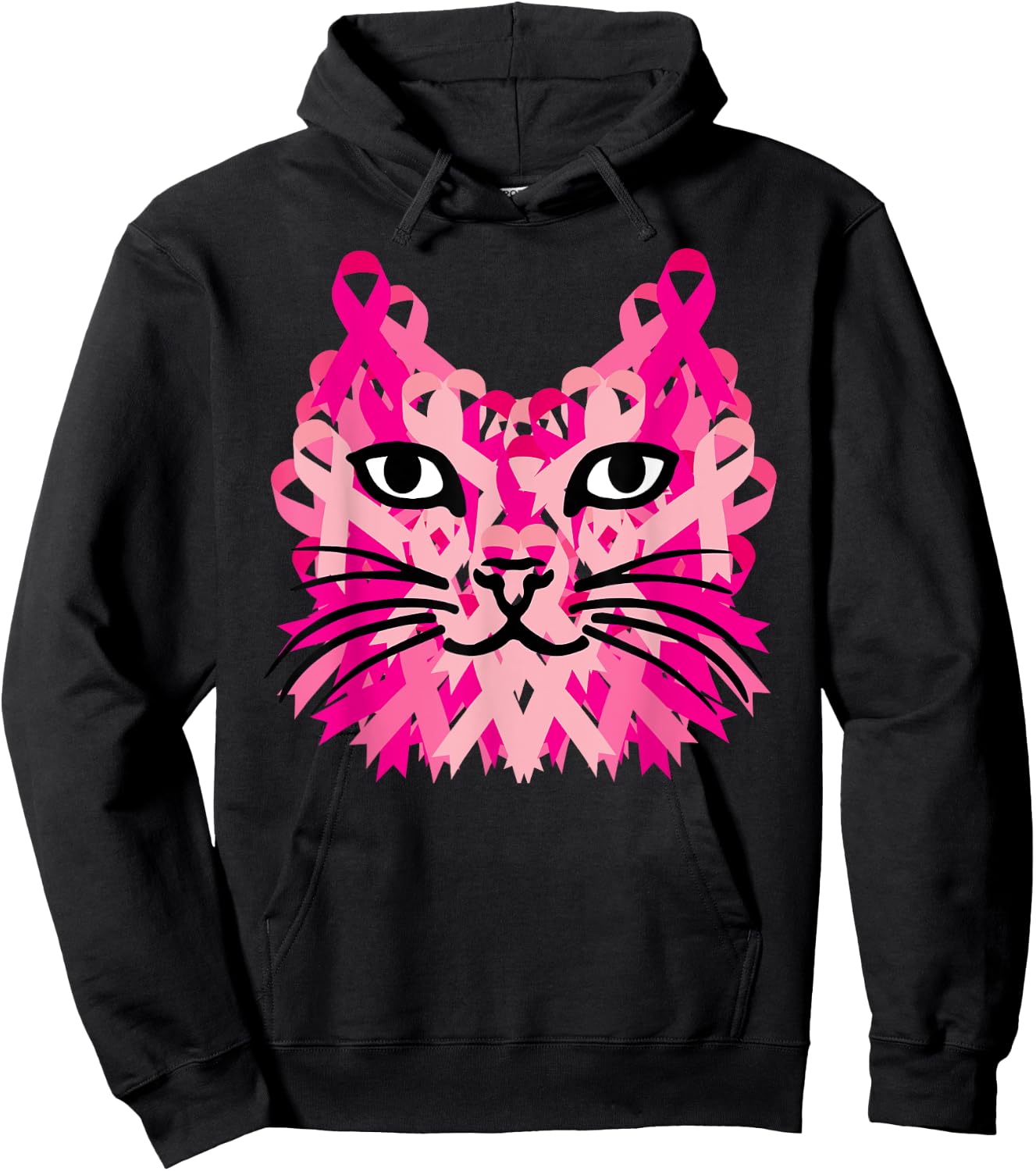 Pink Ribbon Cat Cute Breast Cancer Awareness Gifts Hoodie - Hoodie | Black