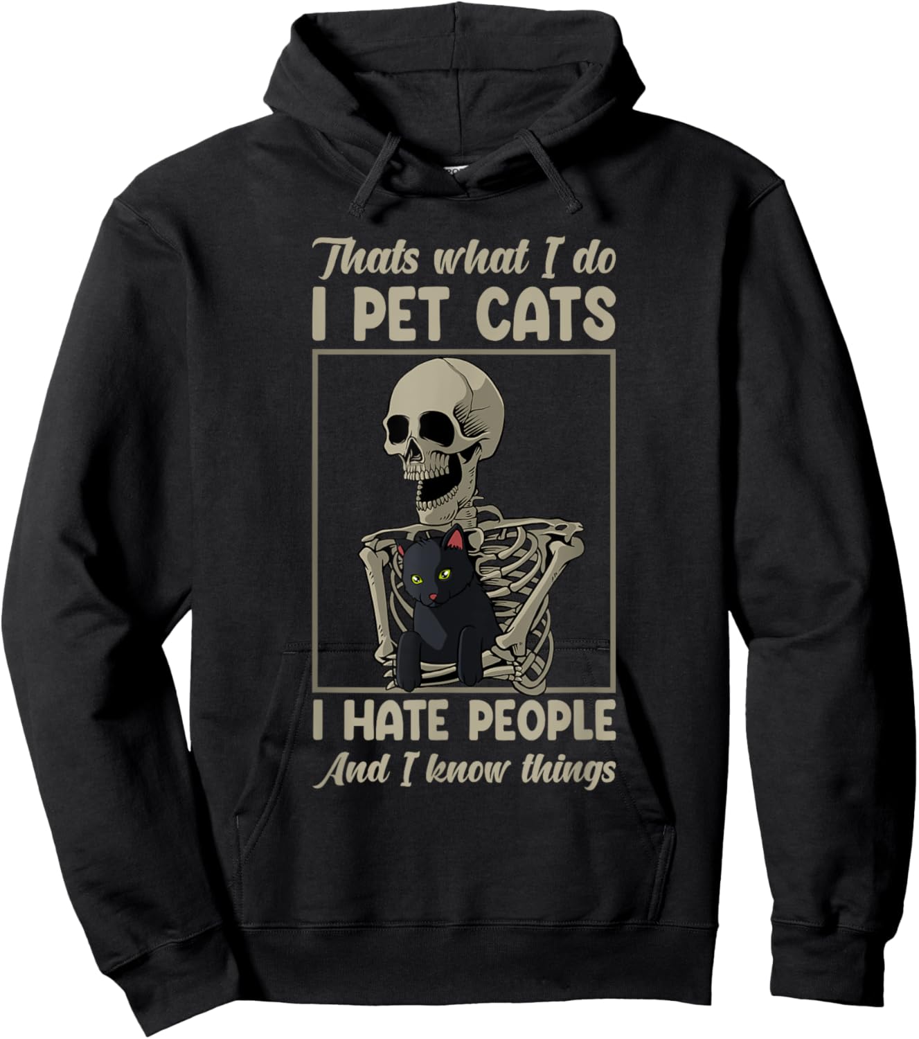 Skeleton Cat Kitten Lover Grumpy Skull Kitty Pet Owner Hoodie - Hoodie | Black