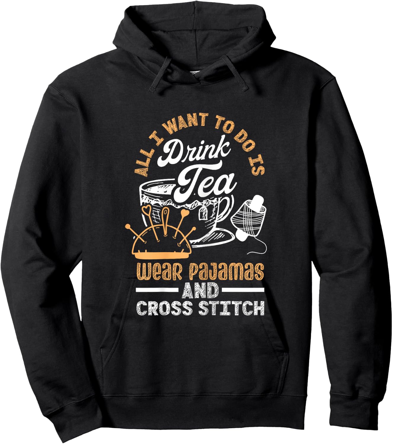Cute Cross Stitch Clothes Cross Stitch Wear Pajamas And Drink Tea Black X-Small Hoodie - Hoodie | Black