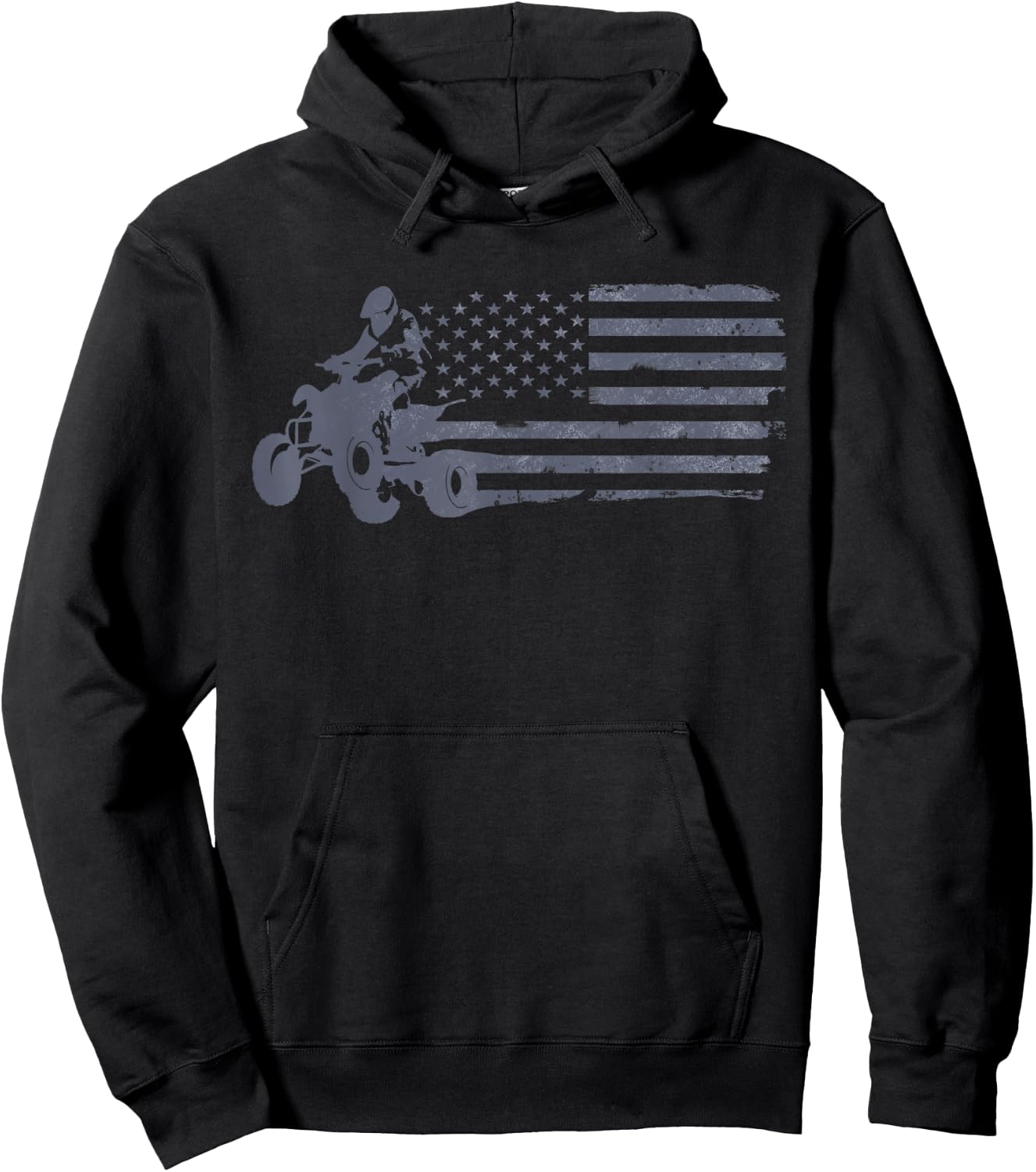 ATV Quad Four Wheeler Bike Rider American Flag Distressed Hoodie - Hoodie | Black