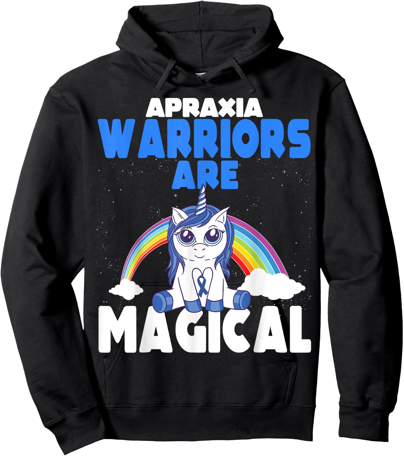 Apraxia Awareness Blue Ribbon Cute Magical Unicorn Hoodie - Hoodie | Black