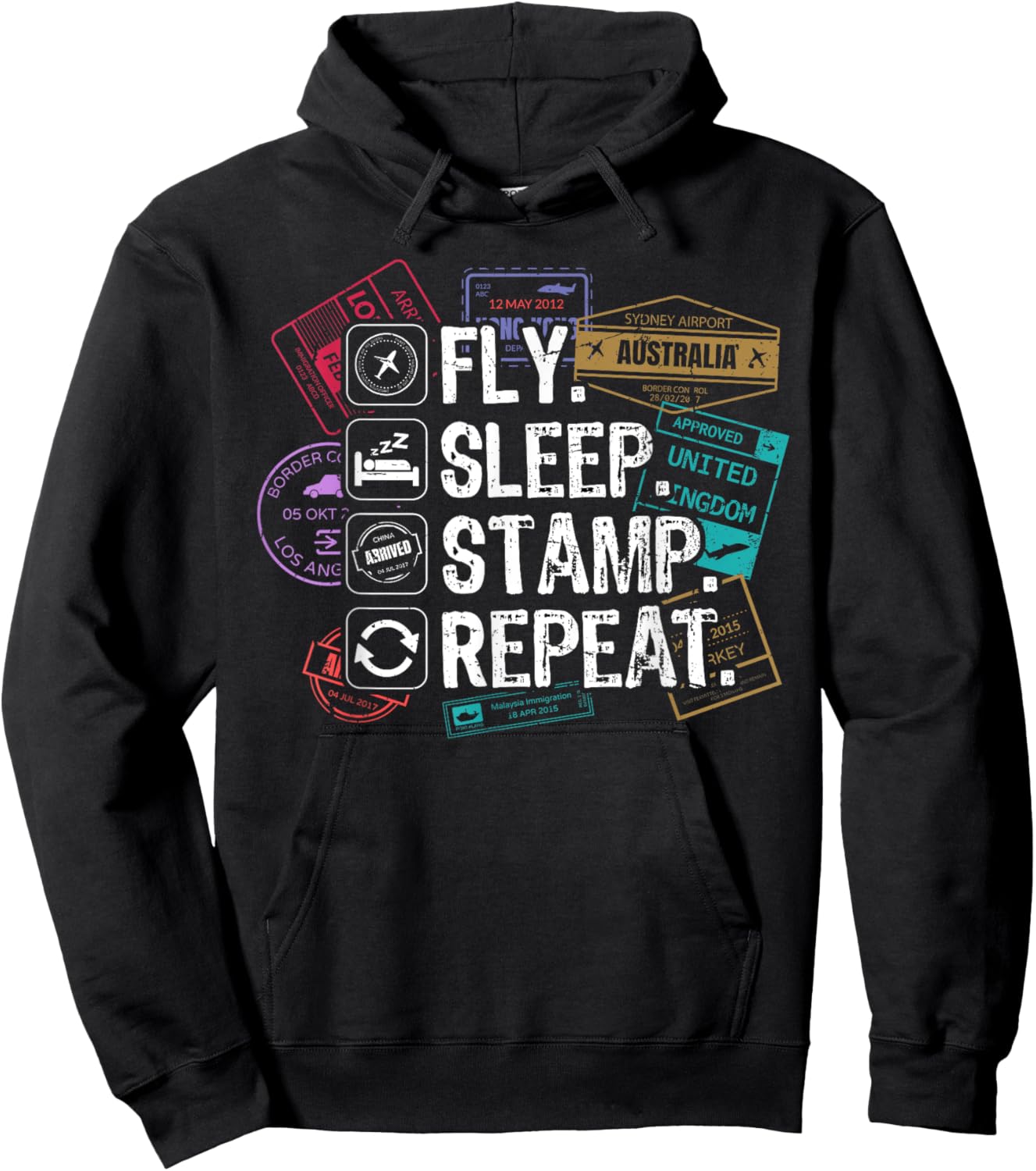 Passport Stamps Design for a Passport Stamp Collector Hoodie - Hoodie | Black