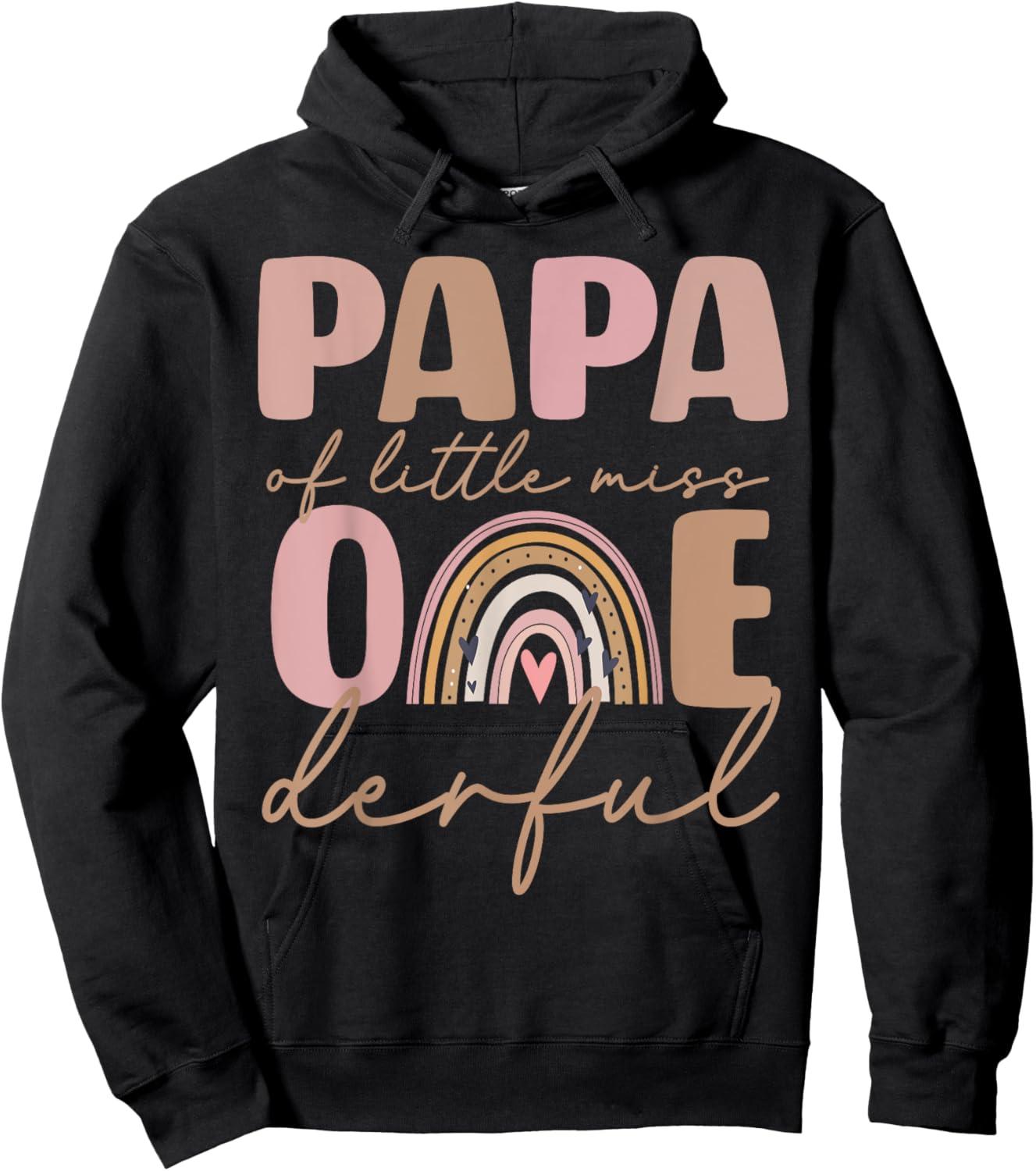 Papa of Little Miss Onederful First Birthday Boho Rainbow Hoodie - Hoodie | Black