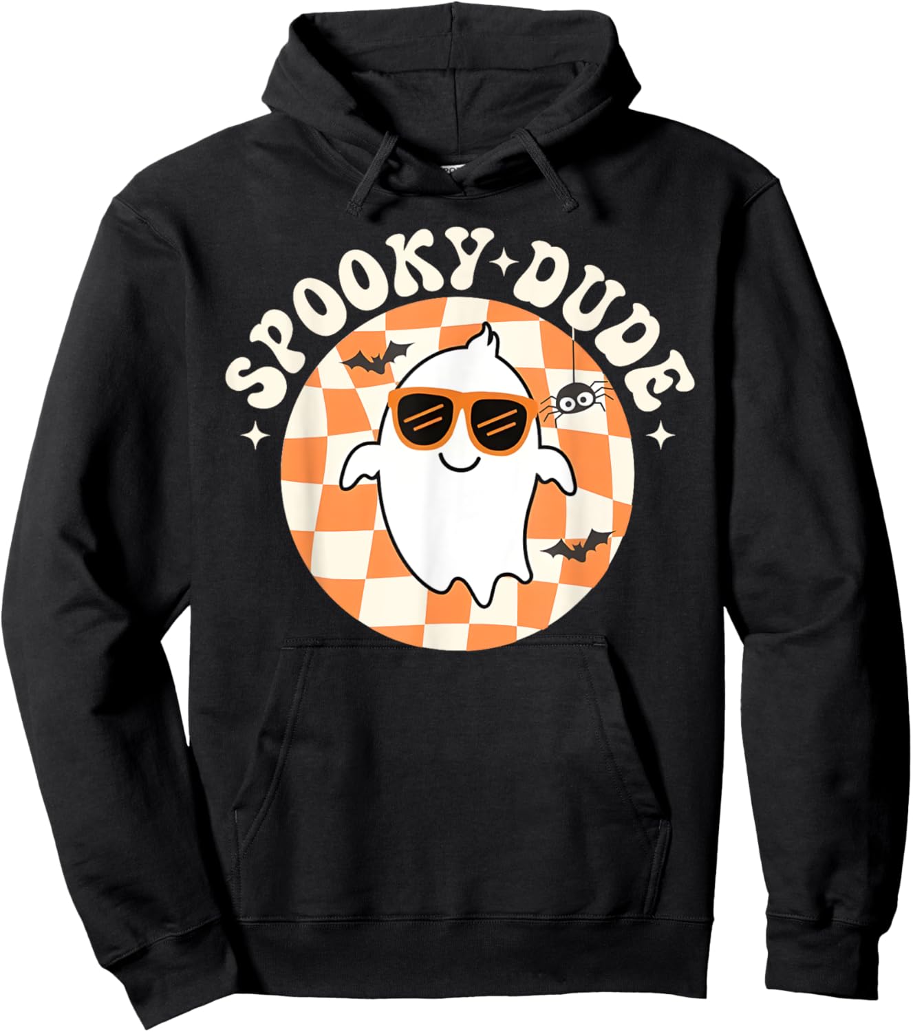 Groovy Spooky Dude Retro Checkered Ghost Halloween Toddler Hoodie - Hoodie | Black