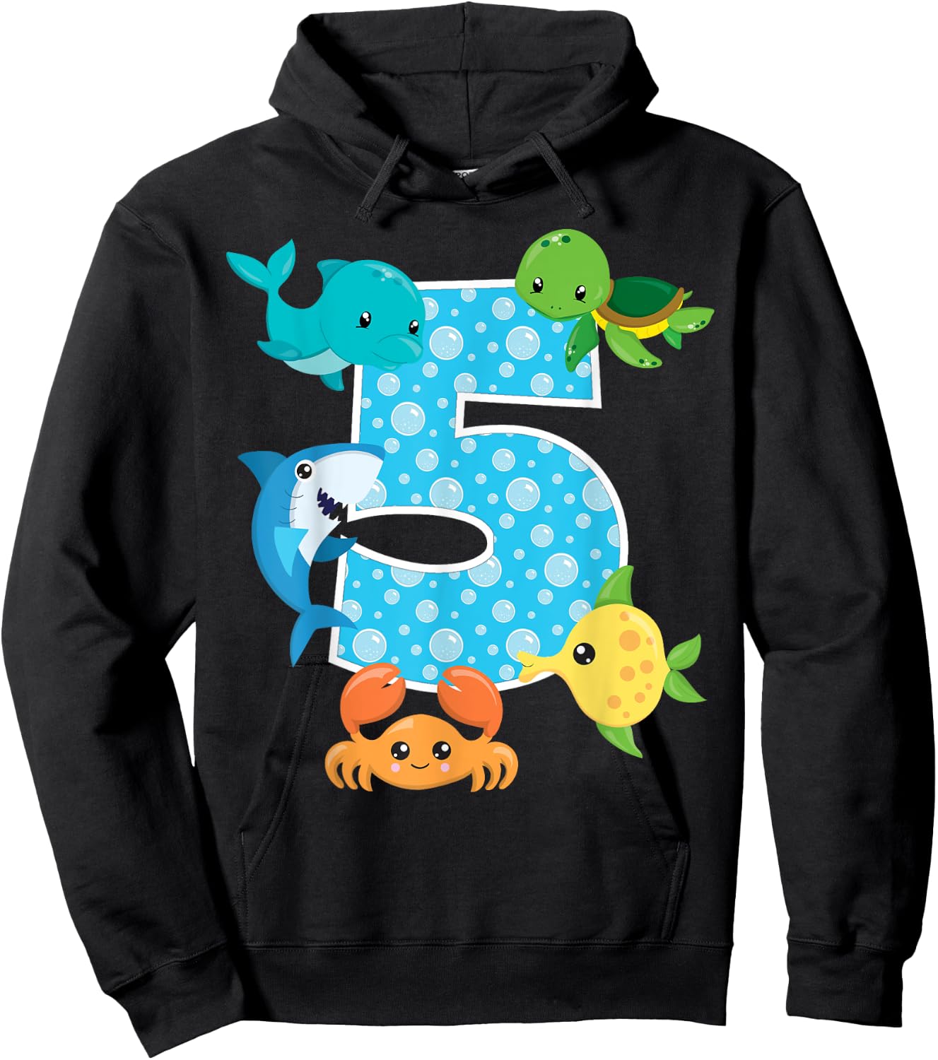 5th Birthday Party 5 Year Old Sea Fish Aquarium Birthday Boy Hoodie - Hoodie | Black
