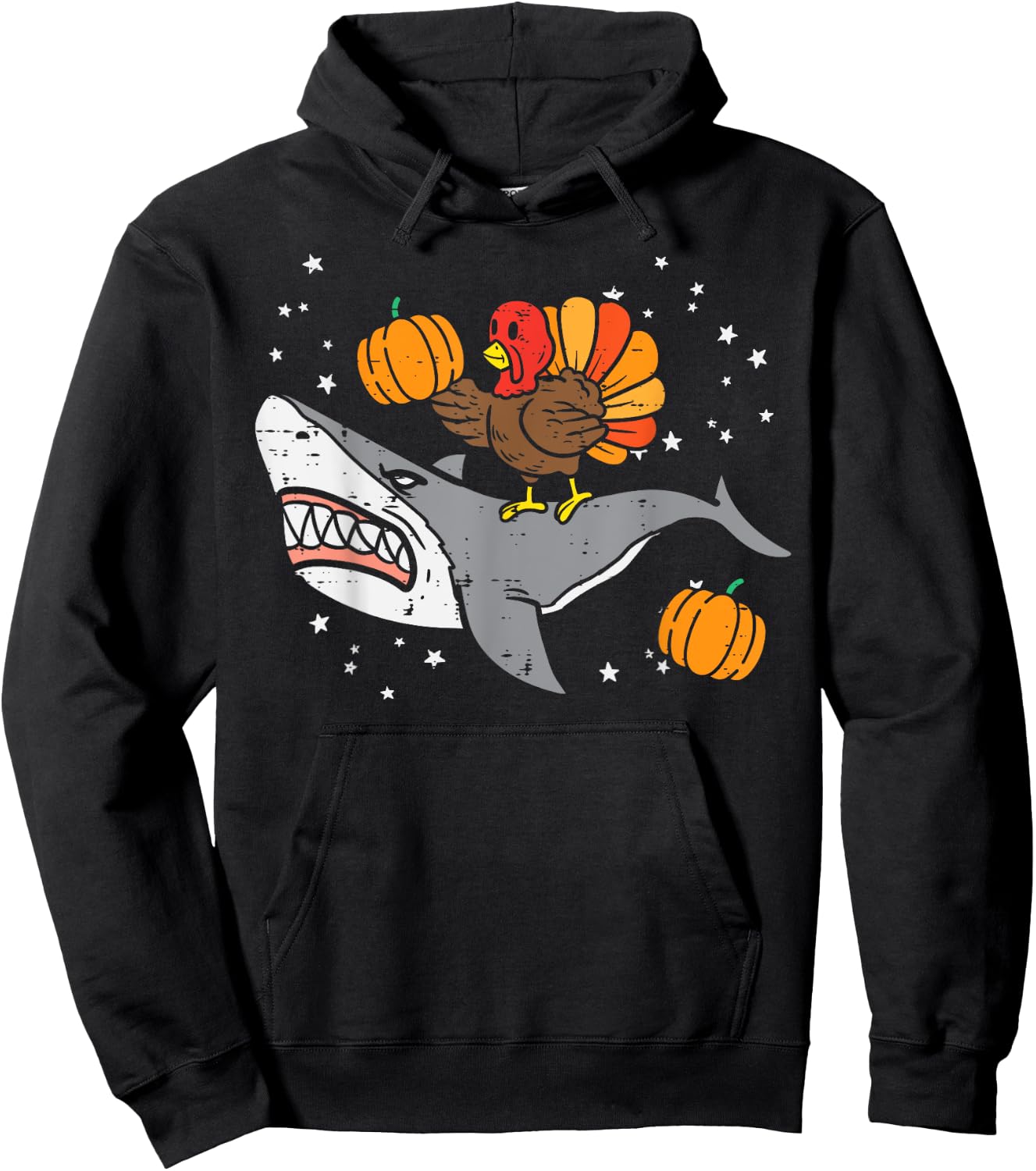 Thanksgiving Turkey Riding Shark Funny Boys Kids Toddler Hoodie - Hoodie | Black
