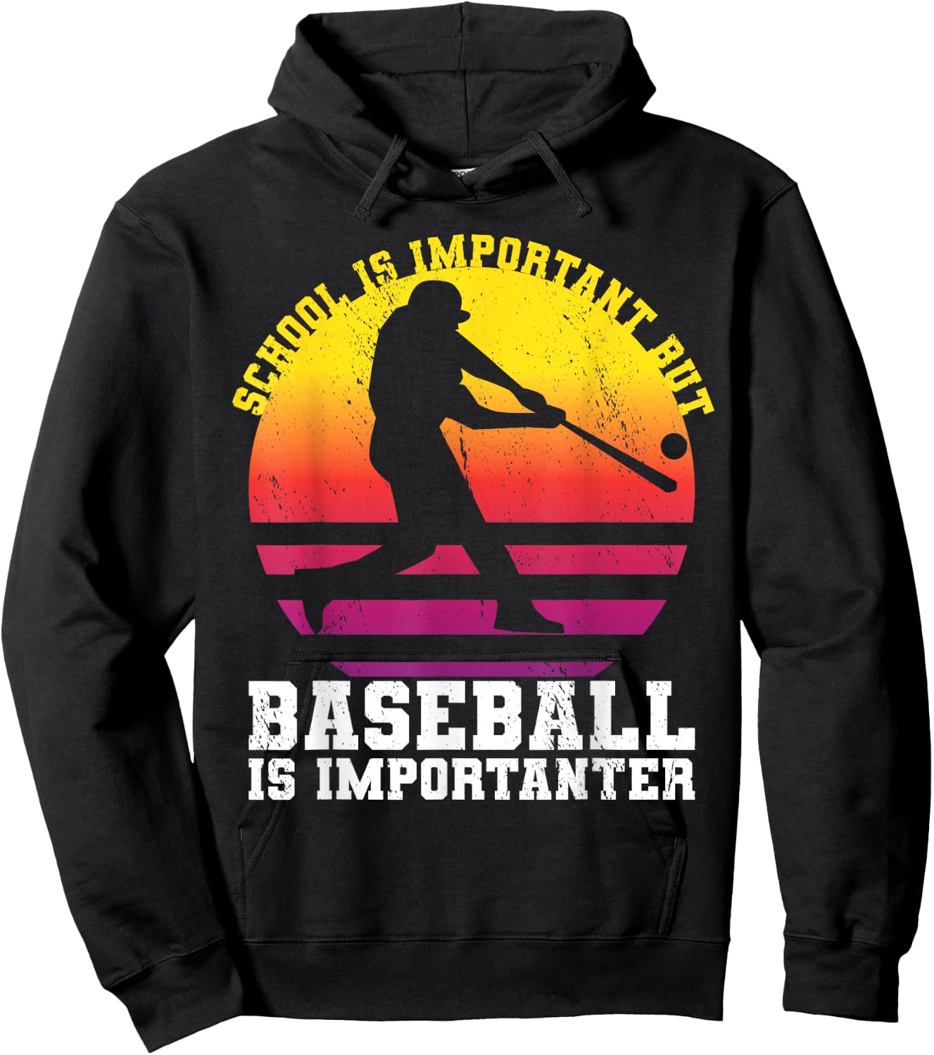 School Is Important But Baseball Is Importanter Youth Sunset Hoodie - Hoodie | Black