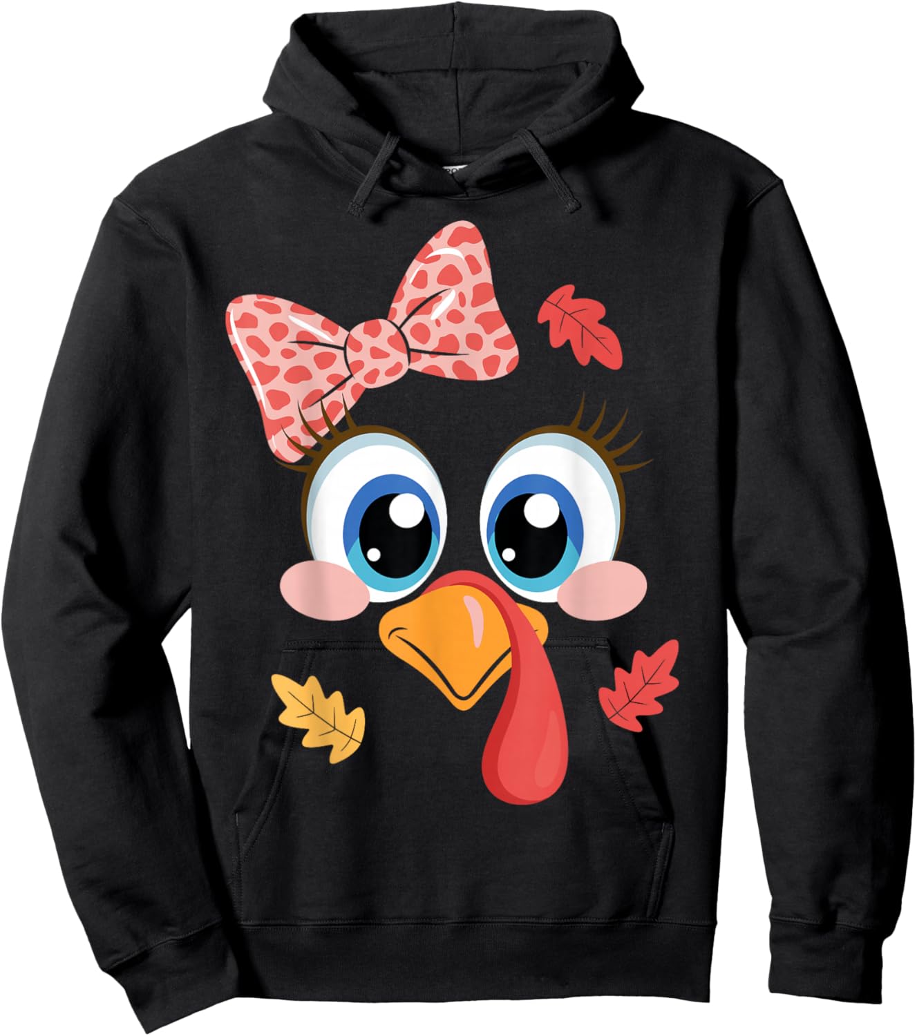 Turkey Face Leopard Bow Thanksgiving Costume Girl Hoodie - Hoodie | Black