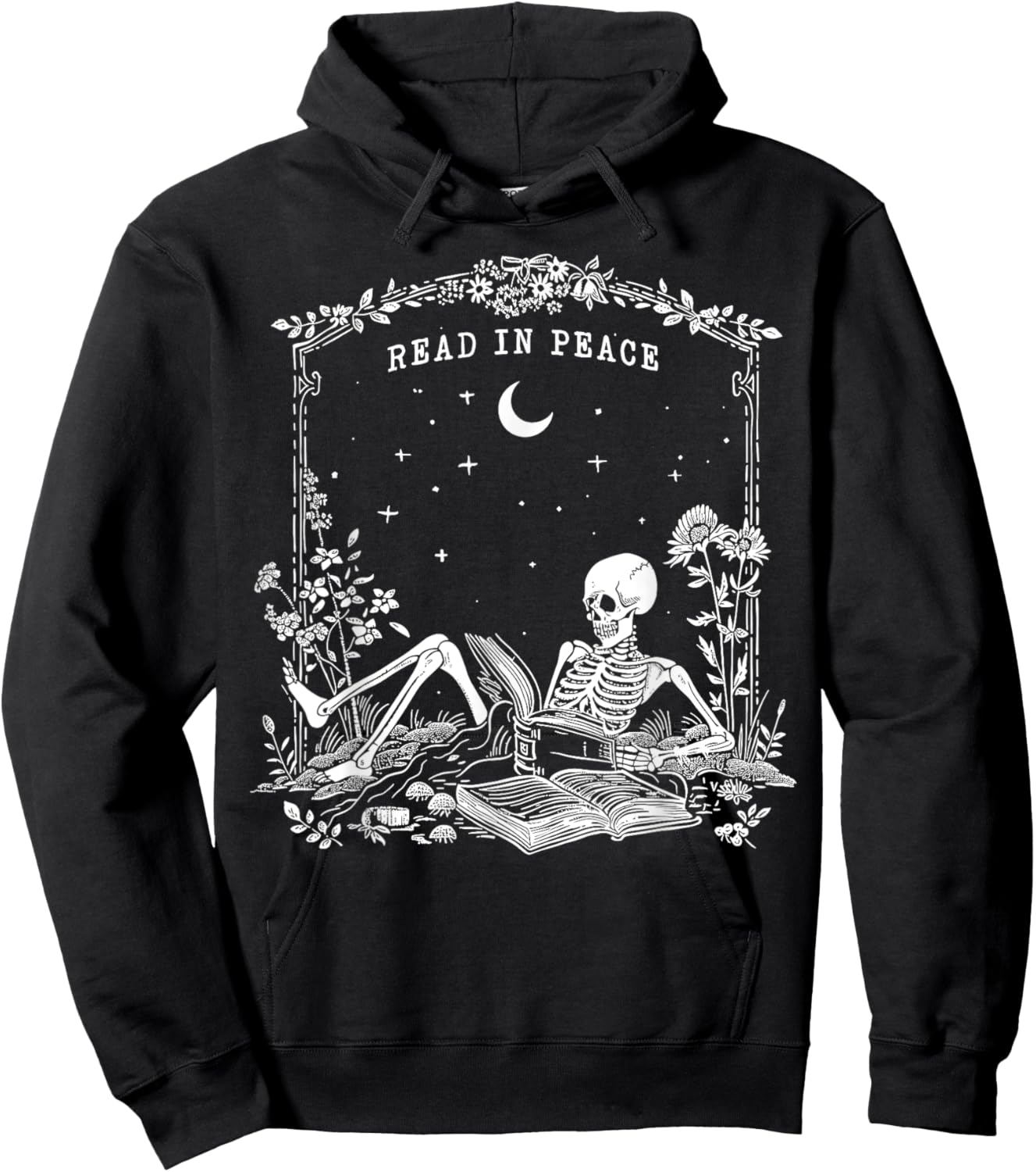 Read in Peace, Skeleton reading Book Halloween bookish Hoodie - Hoodie | Black