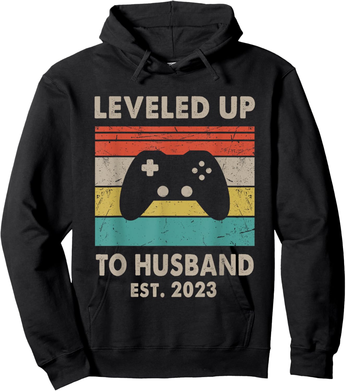Promoted To Husband Est 2023 - Leveled Up To Husband Retro Hoodie - Hoodie | Black