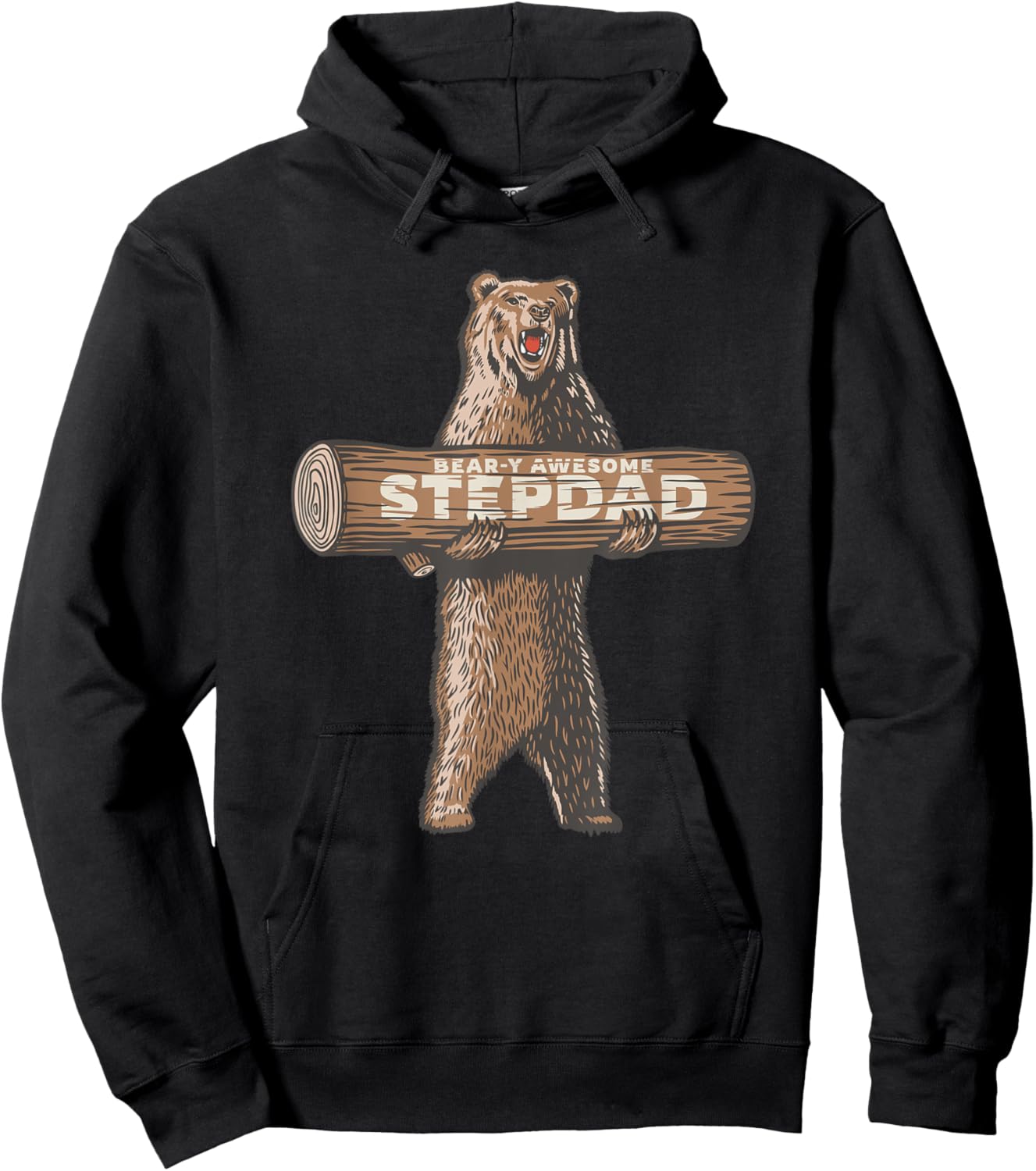 Bear-y Awesome Stepdad Funny Stepfather Saying Hoodie - Hoodie | Black