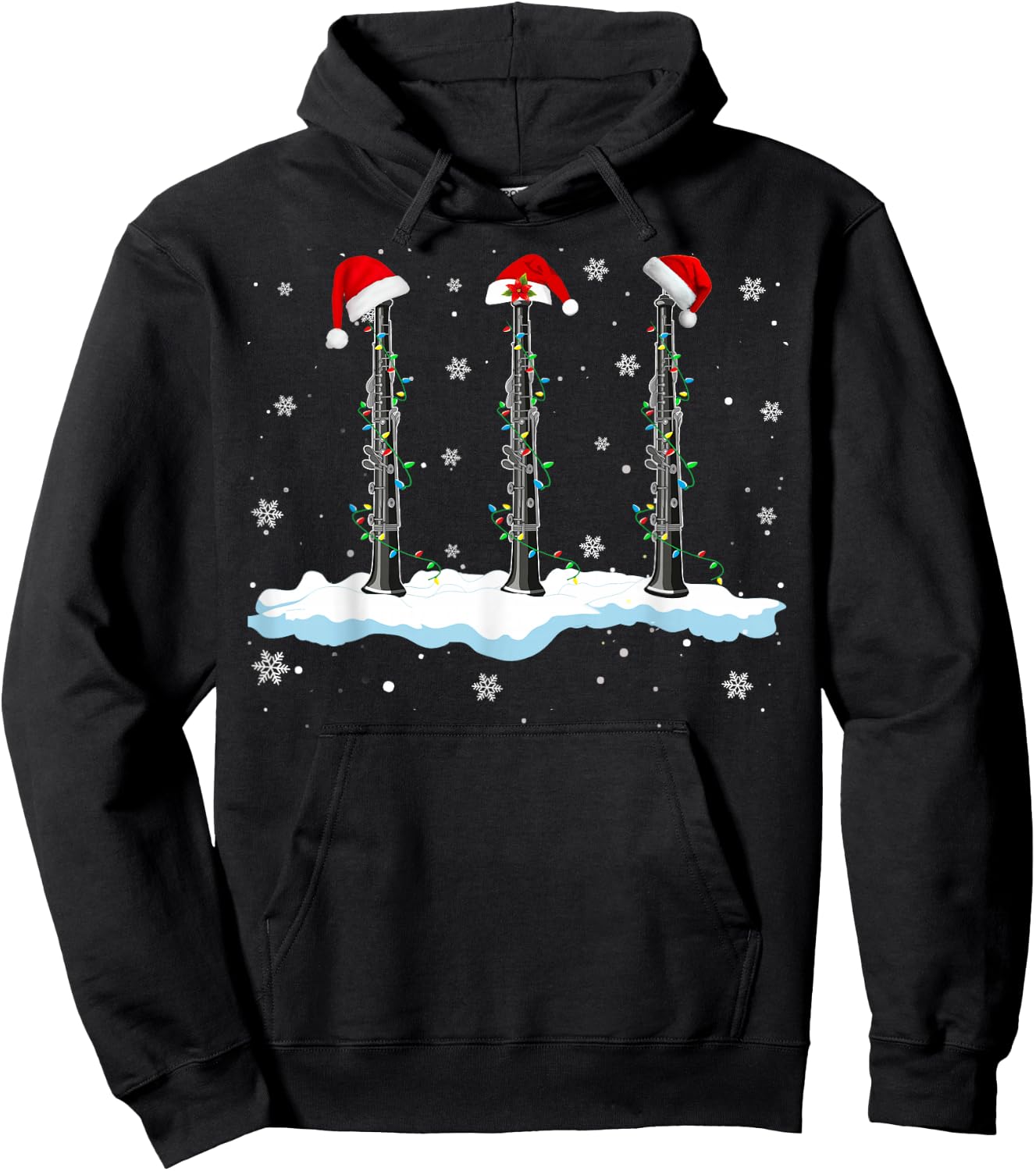 Santa Oboe Christmas Lights Funny Oboe Lover Gifts Hoodie - Hoodie | Black