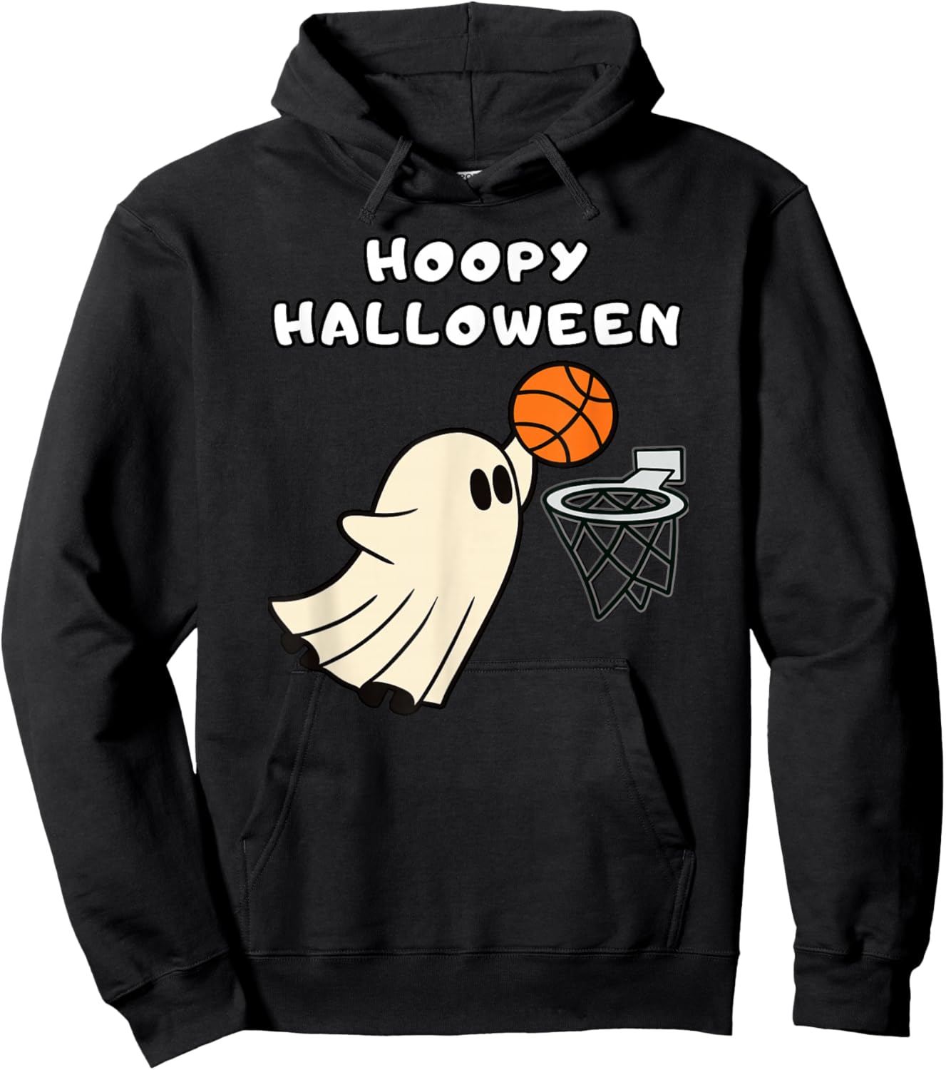Hoopy Halloween Basketball Ghost Slam Dunk Basketball Hoop Hoodie - Hoodie | Black