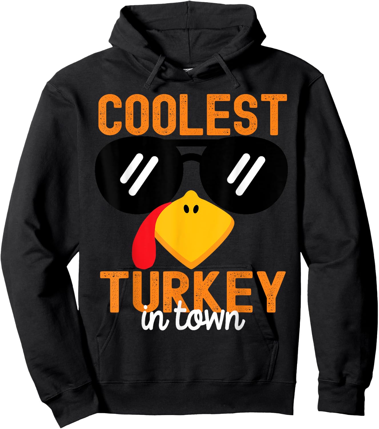 Funny Coolest Turkey in Town Thanksgiving Toddler Boys Girls Hoodie - Hoodie | Black