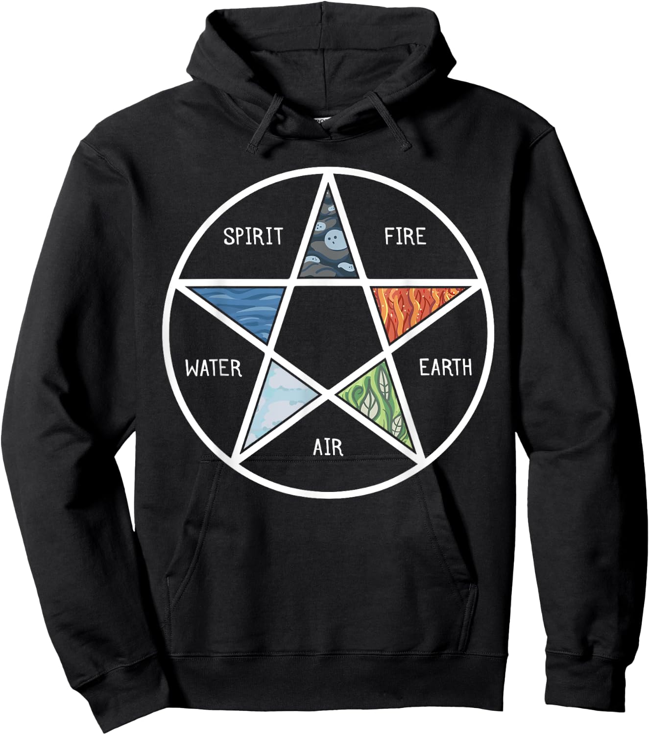 Pentagram Air Fire Water Spirit Earth Pagan Witchcraft Wicca Hoodie - Hoodie | Black