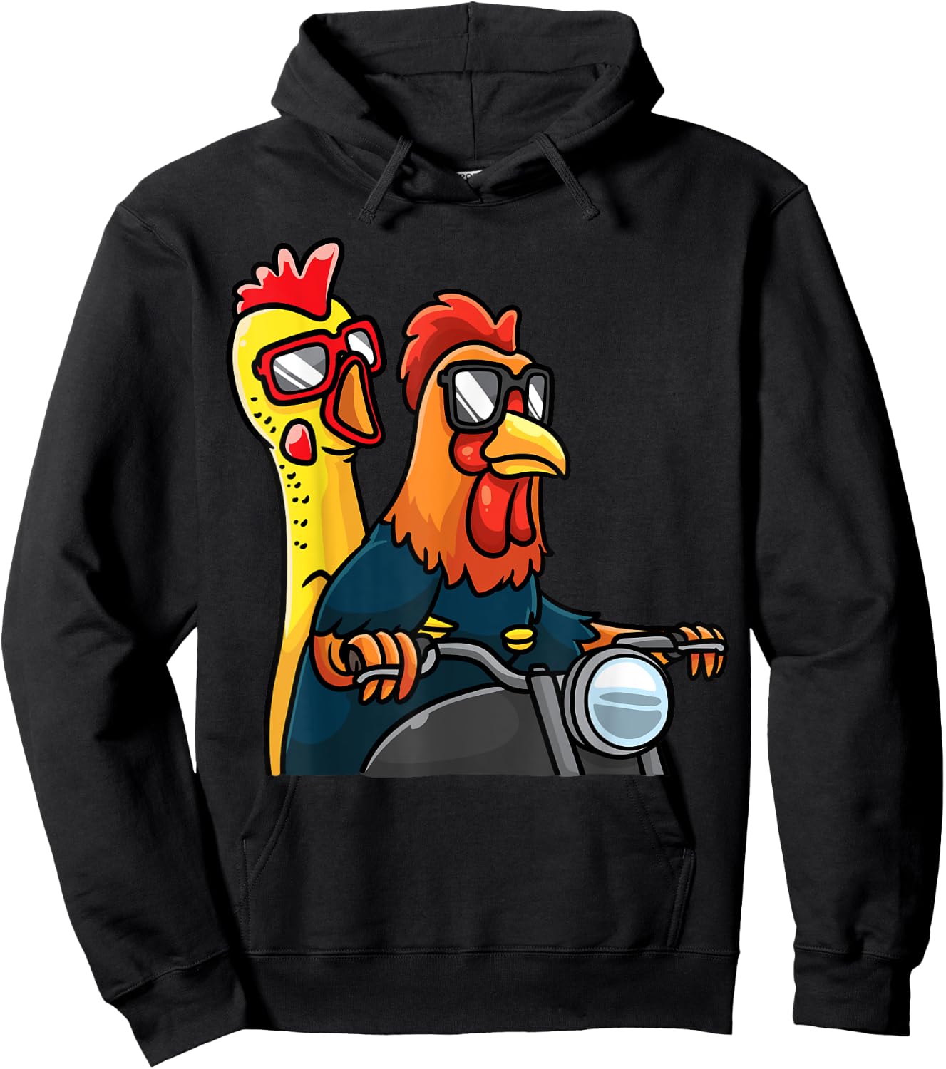 Chicken And Rubber Chicken Riding A Motorcycle Motorbike Hoodie - Hoodie | Black