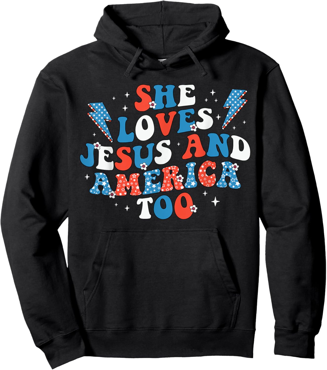 She Loves Jesus And America Too Flag Christian 4th Of July Men Hoodie - Hoodie | Black