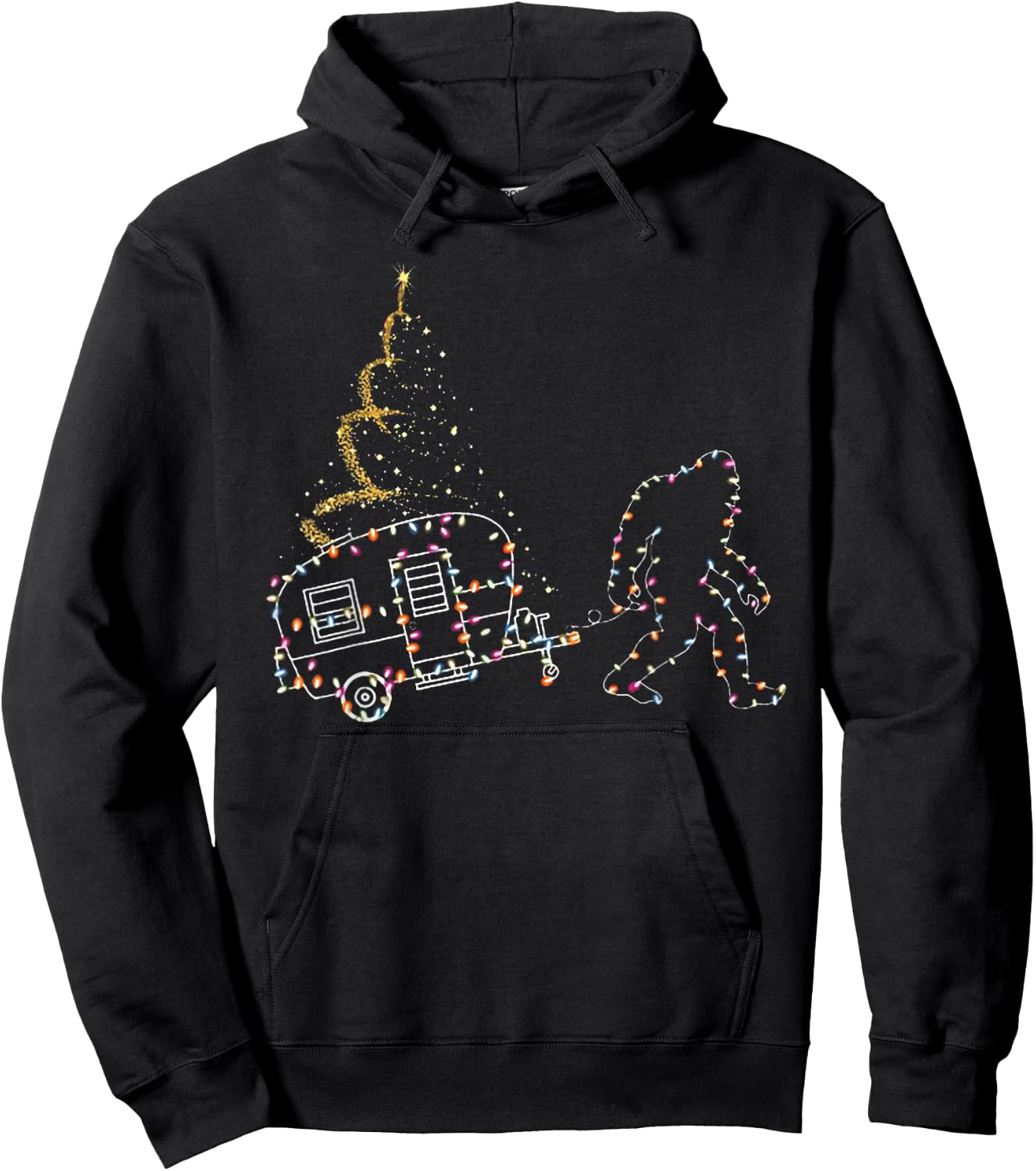 Bigfoot With Camping Car Light Christmas Hoodie - Hoodie | Black