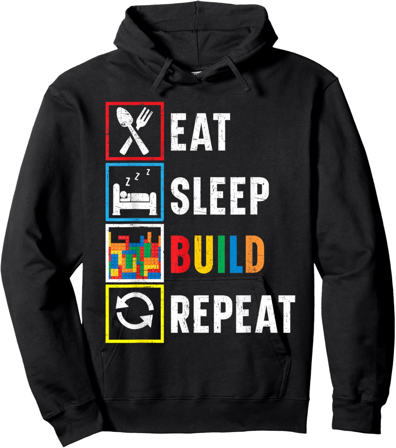 Eat Sleep Build Repeat Bricks Master Builder Building Blocks Hoodie - Hoodie | Black