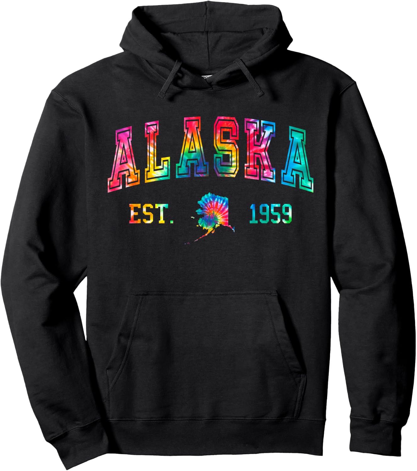 Tie Dye Alaska 1959 Retro Mountains Funny Alaska Hiking Hoodie - Hoodie | Black