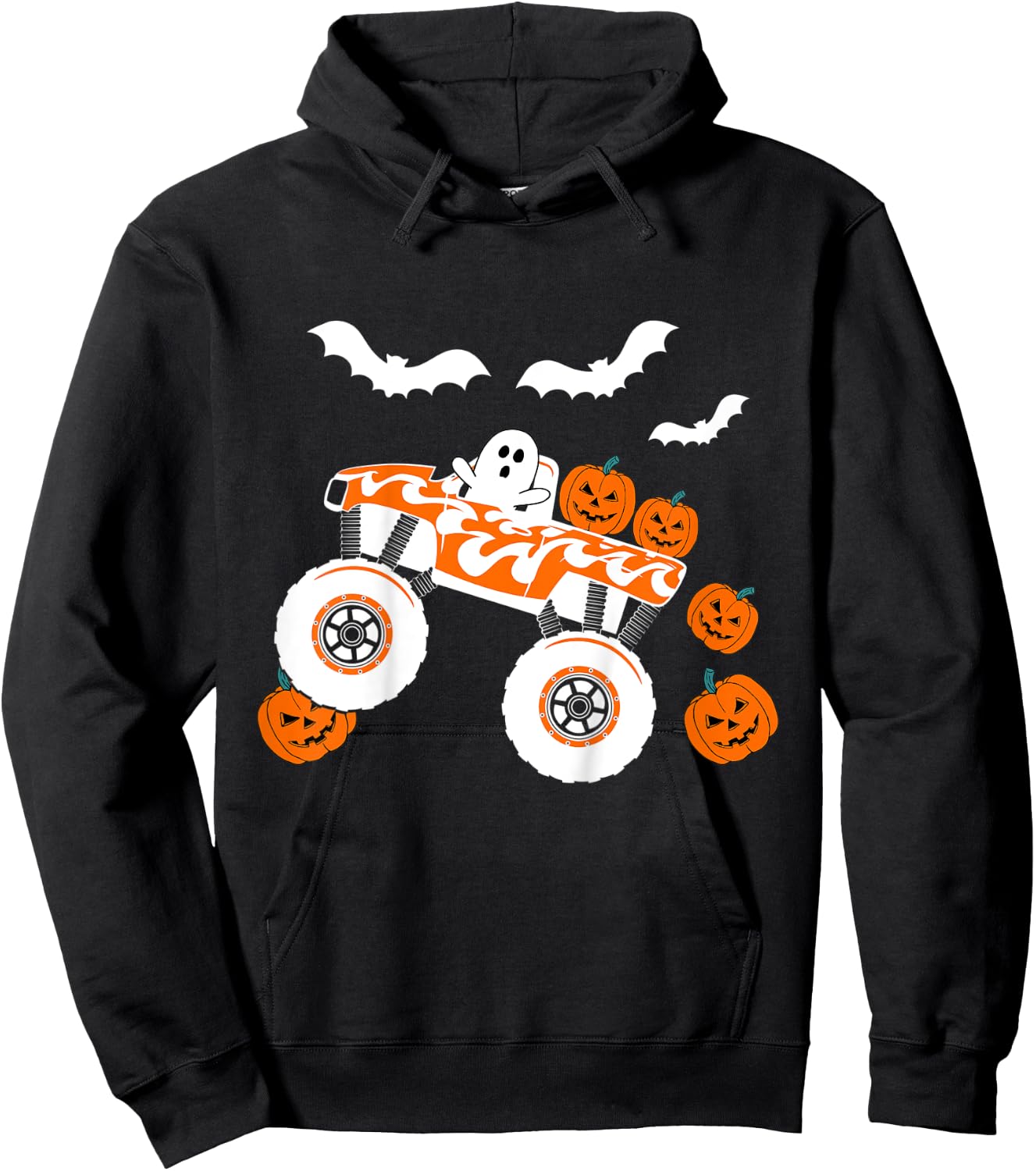 Kids Halloween Monster Truck Ghost For Boy's Toddler Kids Costume Hoodie - Hoodie | Black