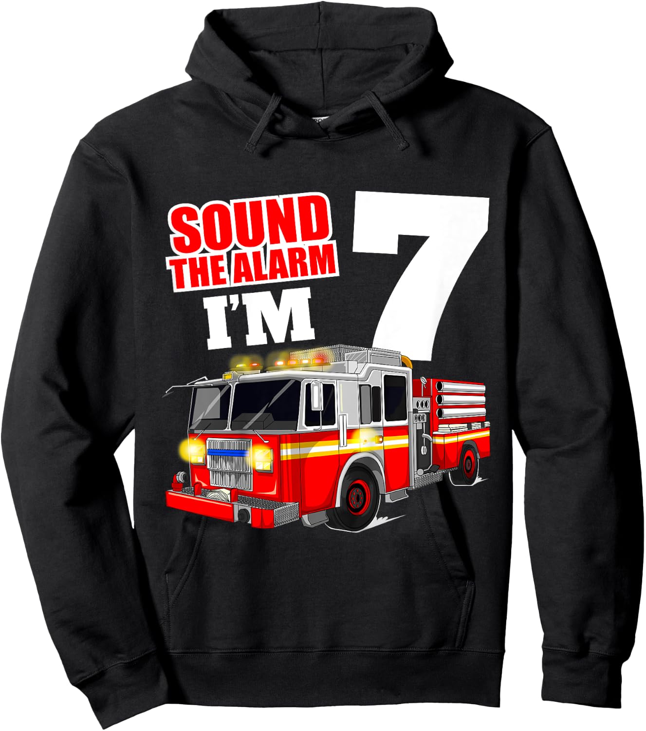 Kids Fire Truck 7th Birthday Boy Firefighter 7 Year Old Hoodie - Hoodie | Black