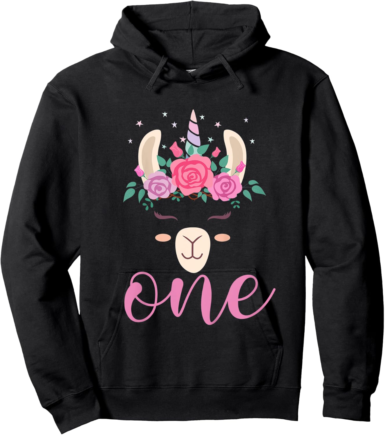 Kids 1 year Old Llamacorn Birthday Party Llama Unicorn 1st Gift Hoodie - Hoodie | Black