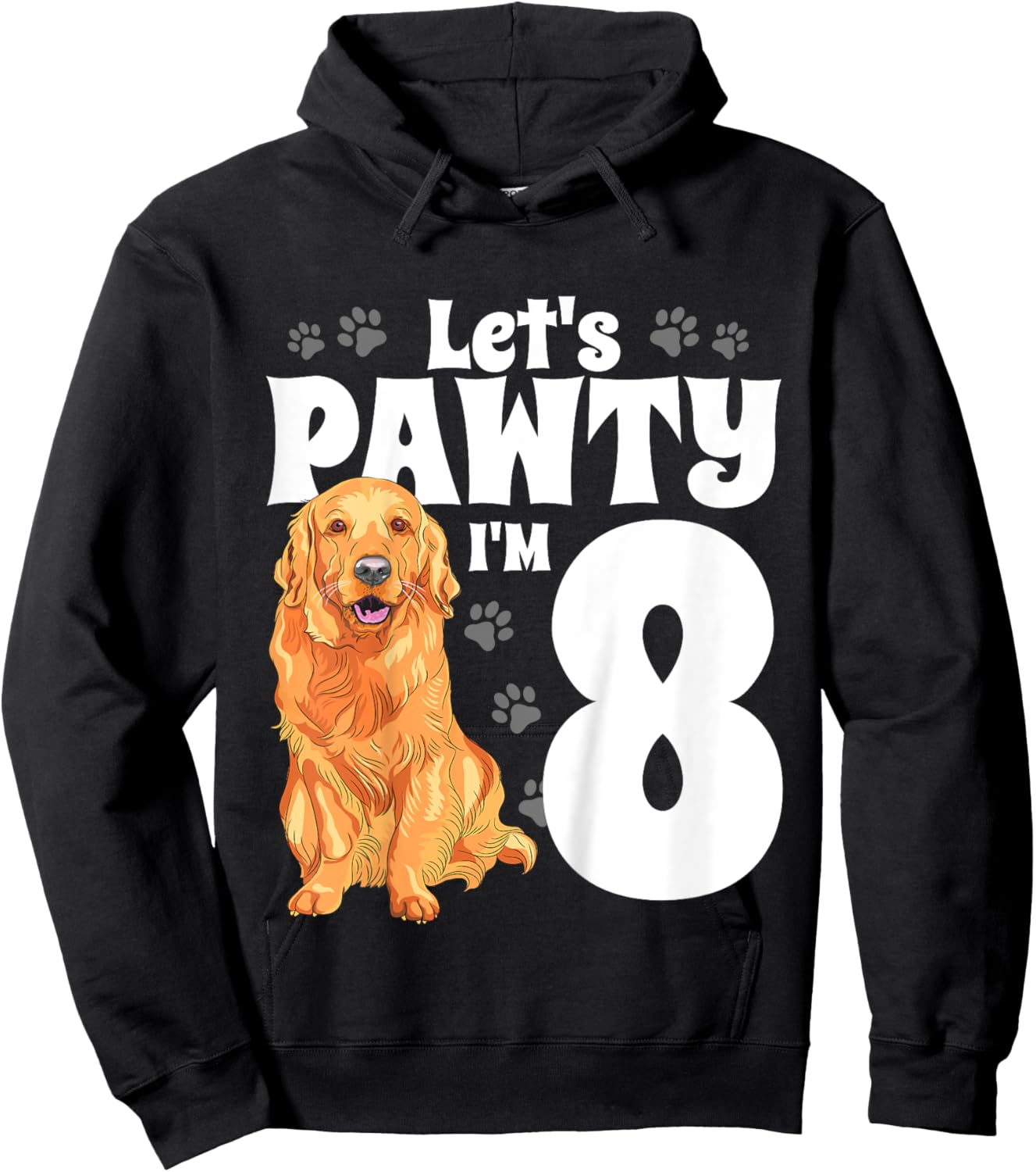 8 Year Old Golden Retriever Dog Birthday Pawty Dogs 8th Gift Girls Kids Hoodie - Hoodie | Black