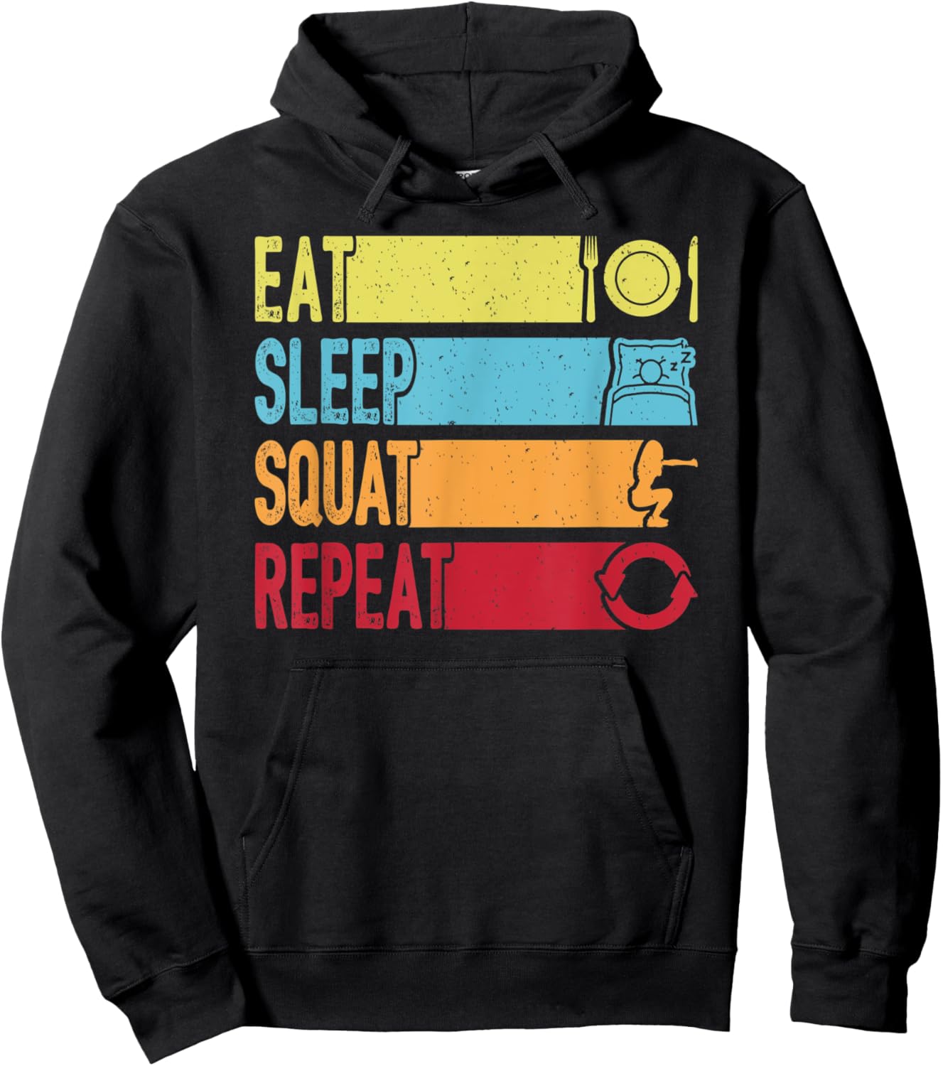 Daily Workout Gift Vintage Eat Sleep Squat Repeat Gym Hoodie - Hoodie | Black