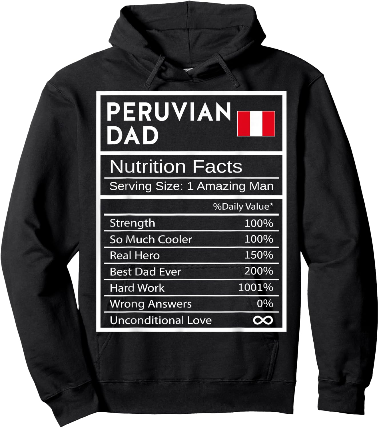 Peruvian Dad Nutrition Facts National Pride Gift Dad Hoodie - Hoodie | Black