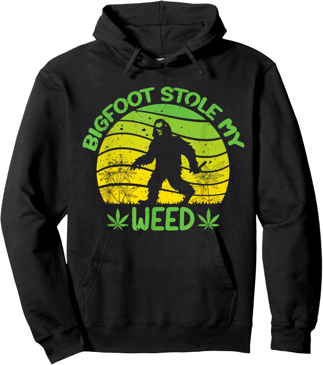420 Funny Bigfoot Stole My Weed, Retro Sunset Sasquatch Hoodie - Hoodie | Black