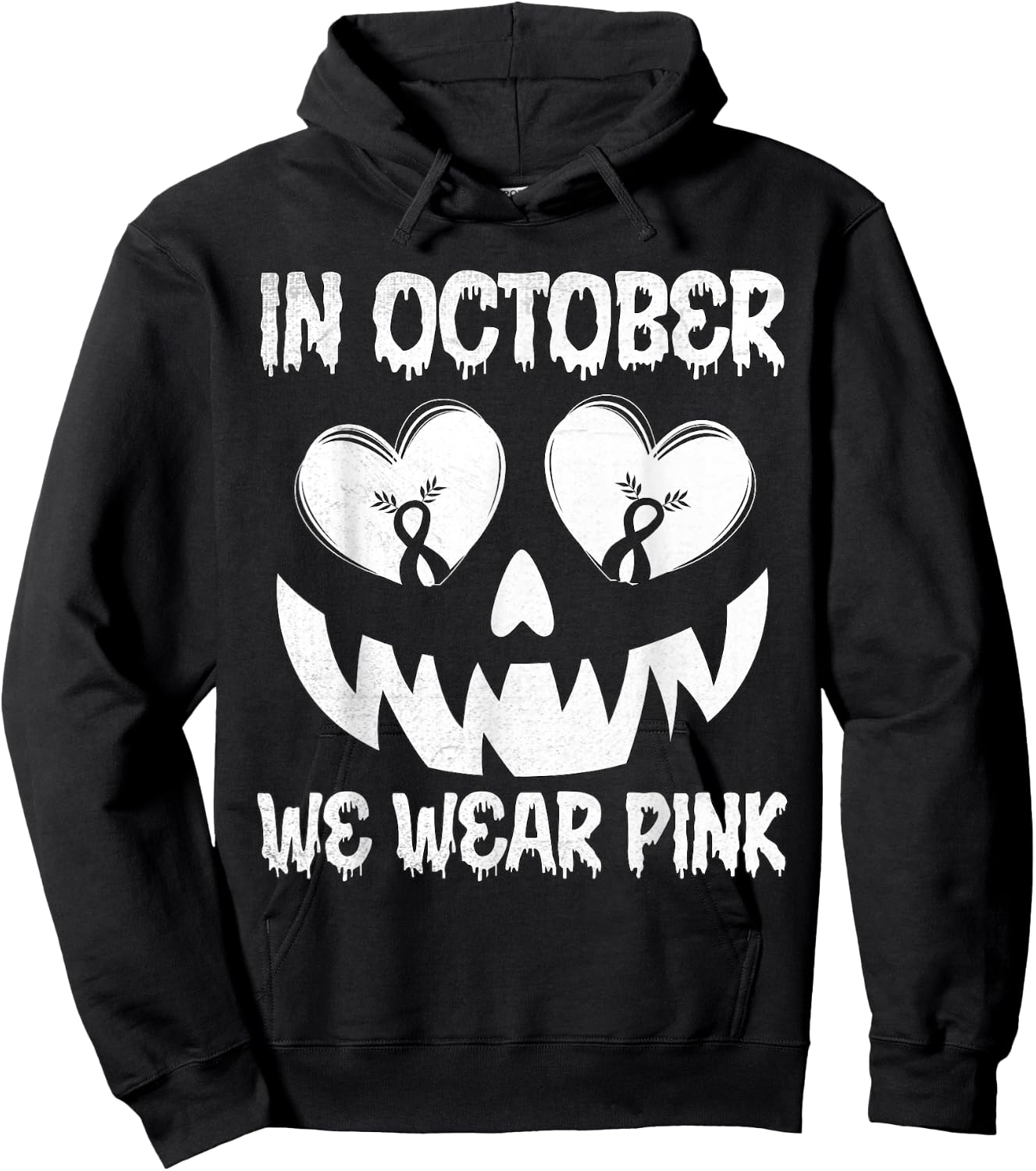 In October We Wear Pink Breast Cancer Halloween Jackolantern Hoodie - Hoodie | Black
