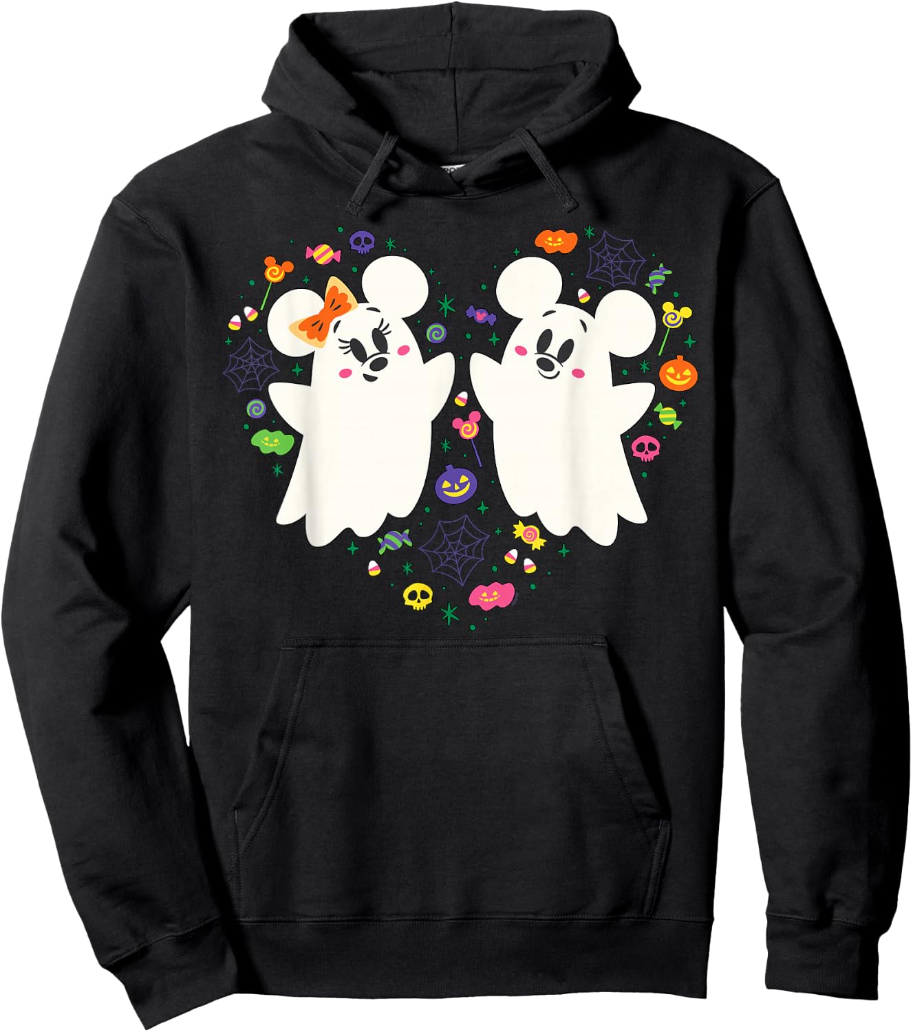 Disney Mickey and Minnie Cute Little Ghosts Halloween Heart Hoodie - Hoodie | Black