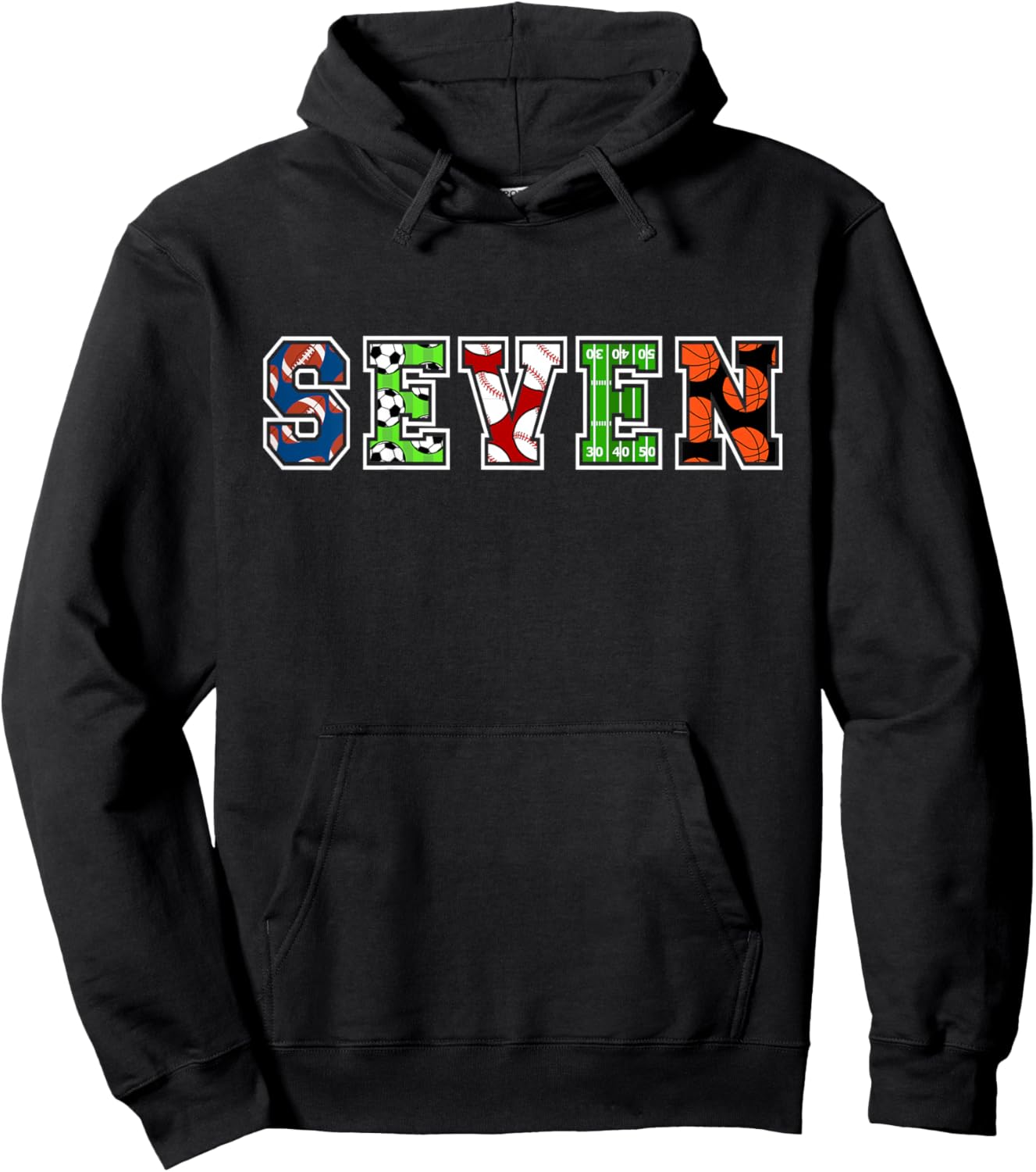 Kids 7th Birthday Sports Birthday Party 7 Year Old Boy Hoodie - Hoodie | Black