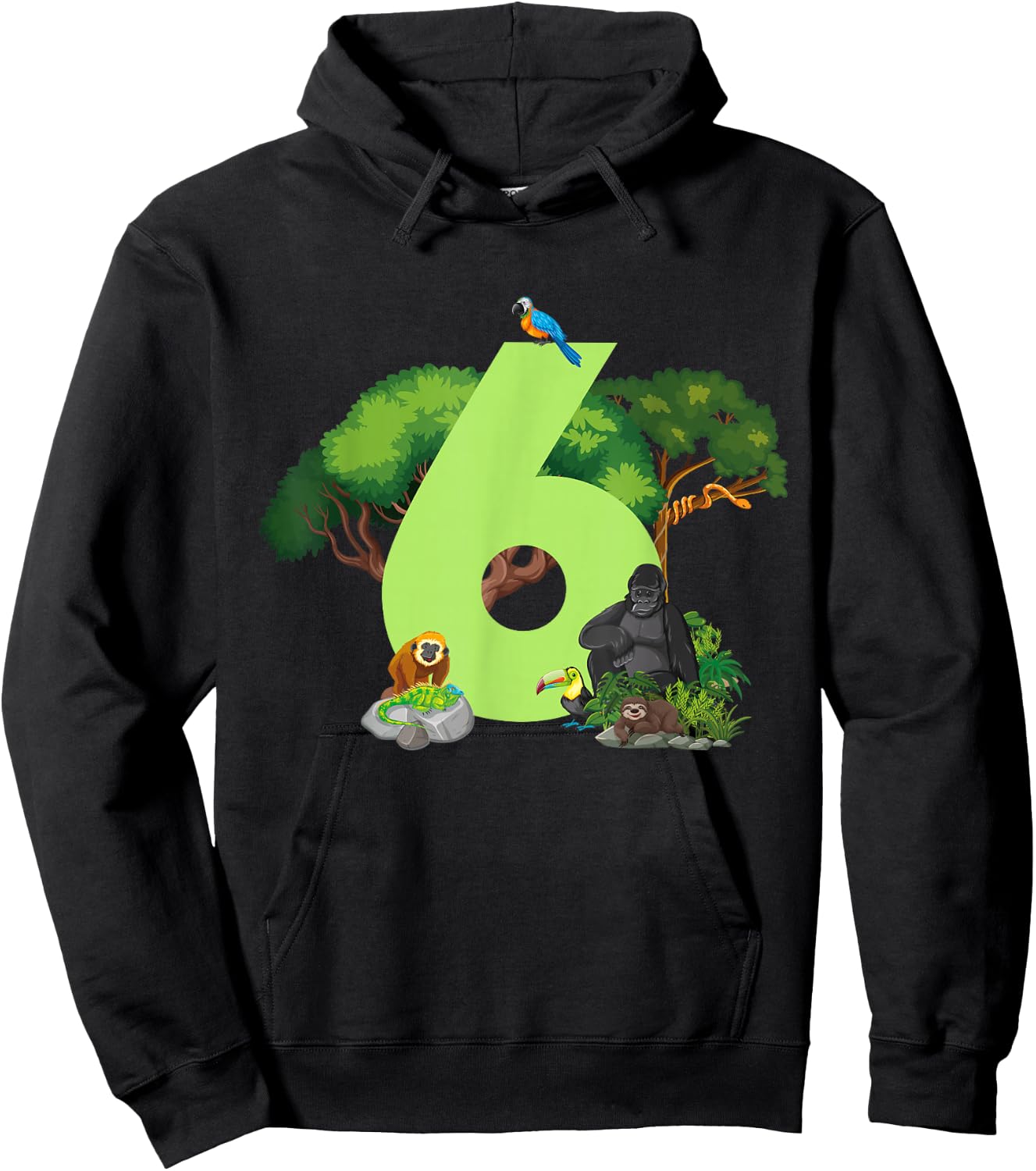 6th Birthday Jungle Animals Safari Rainforest 6 Year Old Hoodie - Hoodie | Black