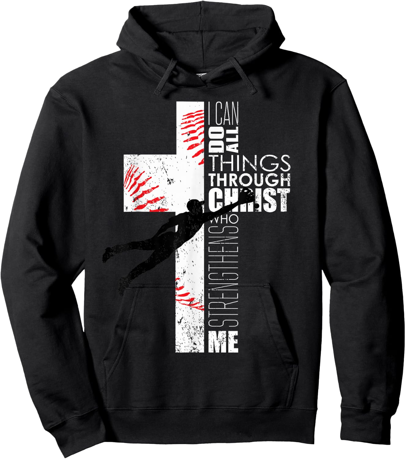 Christian Philippians 4:13 Kids Boys Cross Baseball Graphic Hoodie - Hoodie | Black