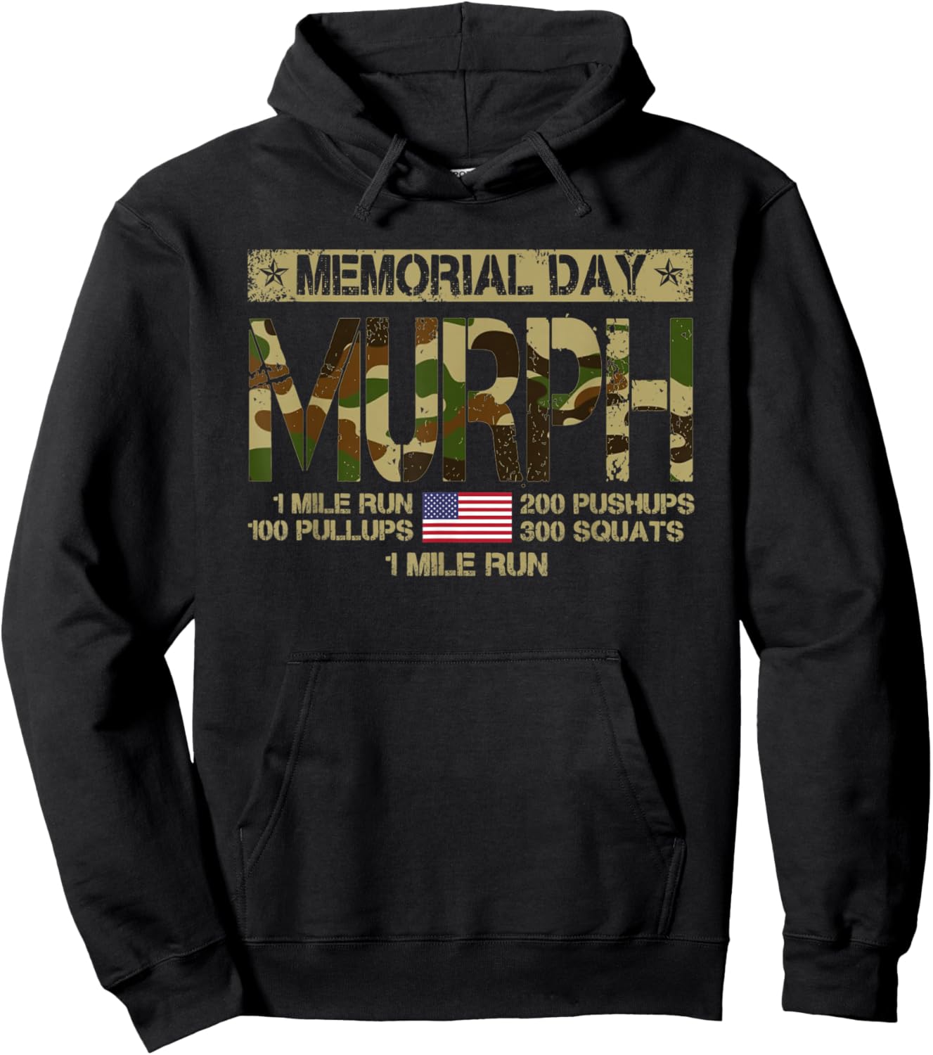 Murph Challenge Memorial Day Patriotic WOD American Flag Women Men Hoodie - Hoodie | Black