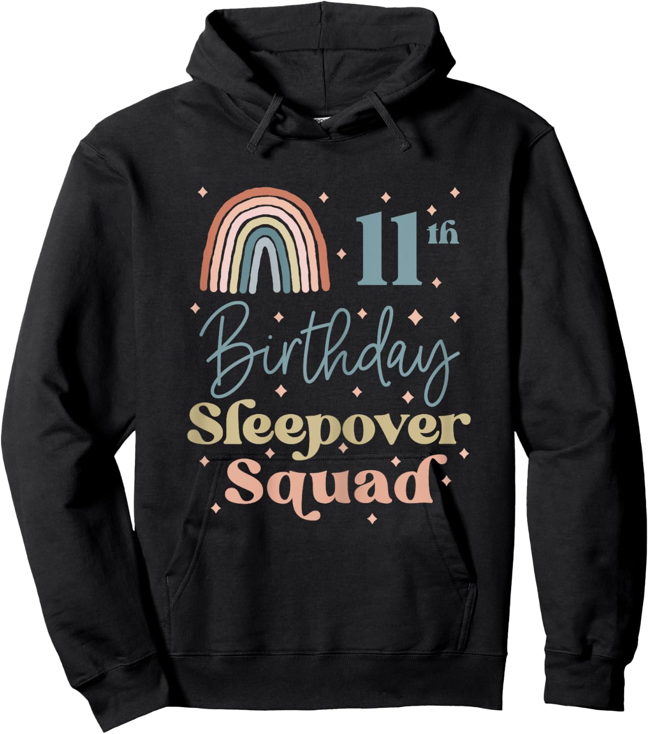 11th Birthday Boho Rainbow Sleepover Squad Pajamas for Girls Hoodie - Hoodie | Black