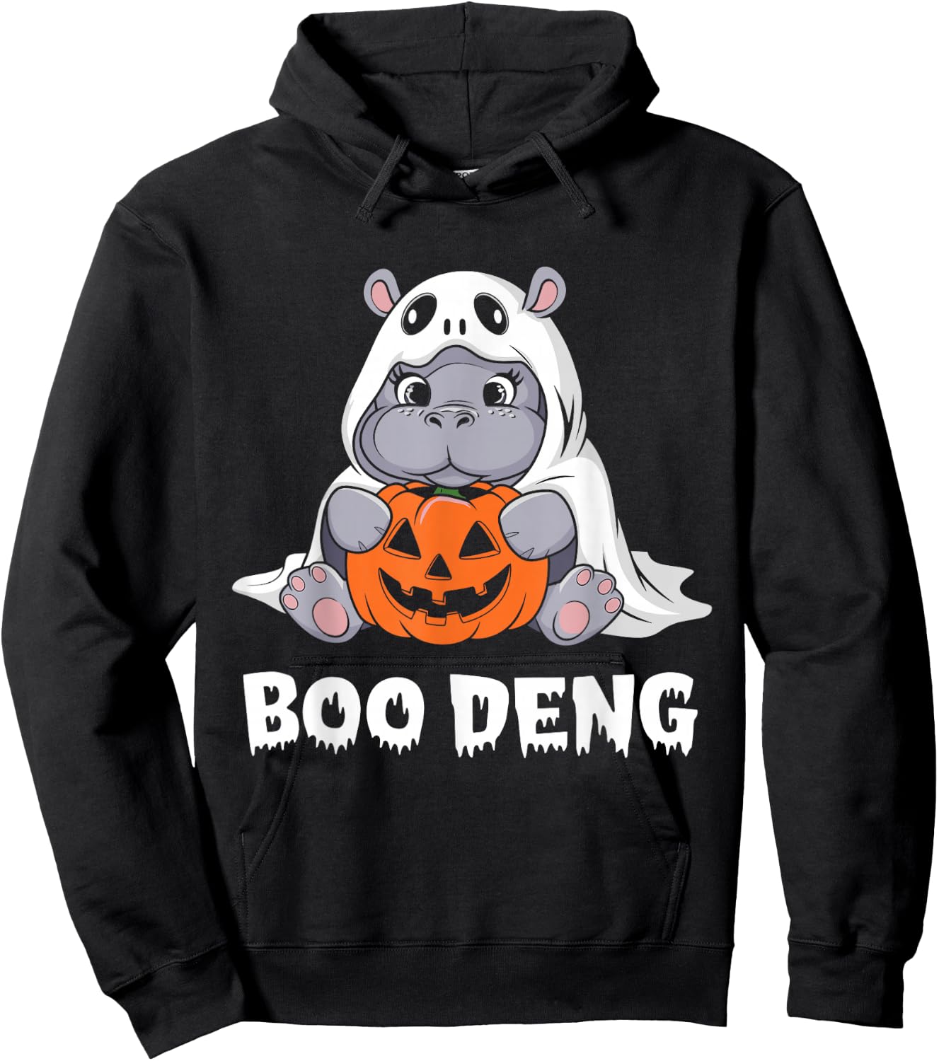 Funny Halloween Moo Deng Baby Hippo Boo Deng Ghost Costume Hoodie - Hoodie | Black